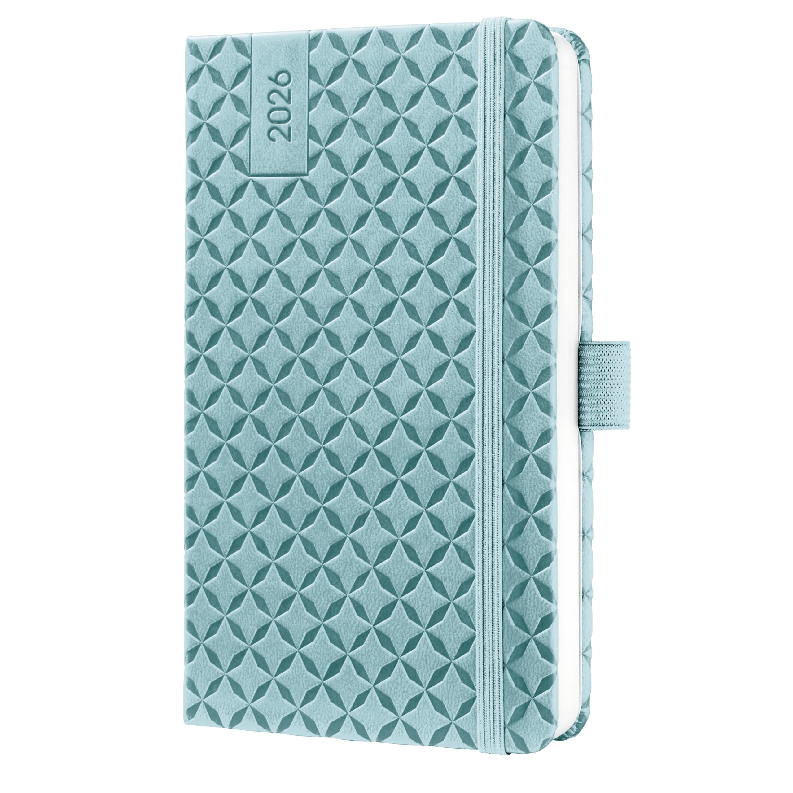 SIGEL J6112 Wochenkalender 2026 A6 hellblau, Hardcover, Gummiband, Stiftschlaufe, Einstecktasche, 174 Seiten, vegan, Buchkalender, Terminplaner Taschenkalender Jolie