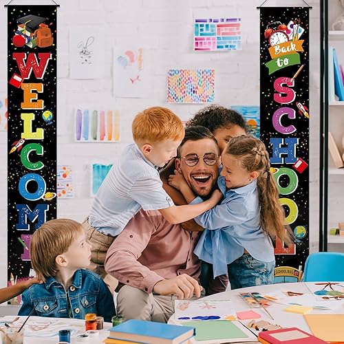 Miniatura 5 de Cartel de bienvenida de regreso a la escuela para puerta, porche, primer día de escuela, pancartas de tela colgantes, banderas, letreros de