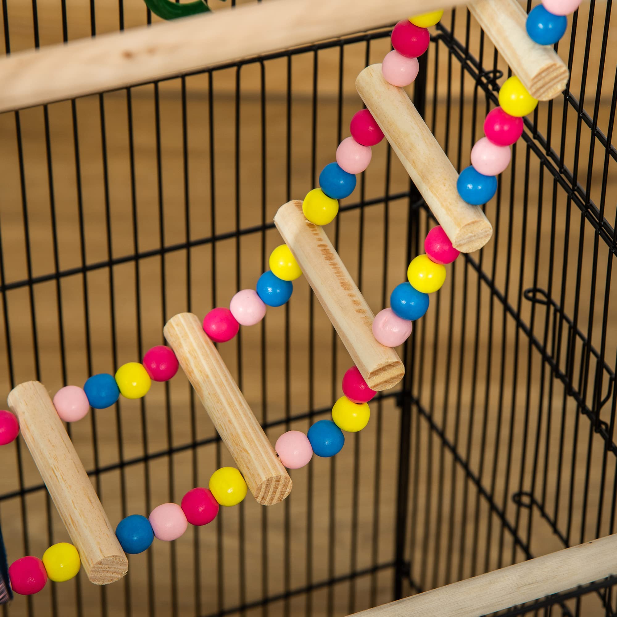 PawHut Jaula para Pájaros Pajarera con Múltiples Puertas 4 Comederos 3 Perchas Columpio Escaleras y Bandeja Extraíble para Loros Canarios Periquitos 46x36x100 cm Negro