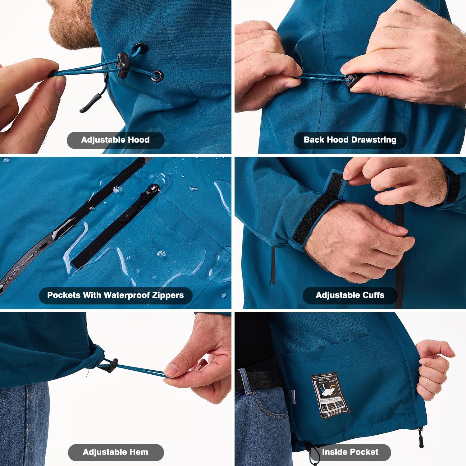 Veste pour hommes Imperméable et respirante Veste softshell Veste de pluie légère Coupe-vent pliable Manteau de pluie pour vélo avec capuche