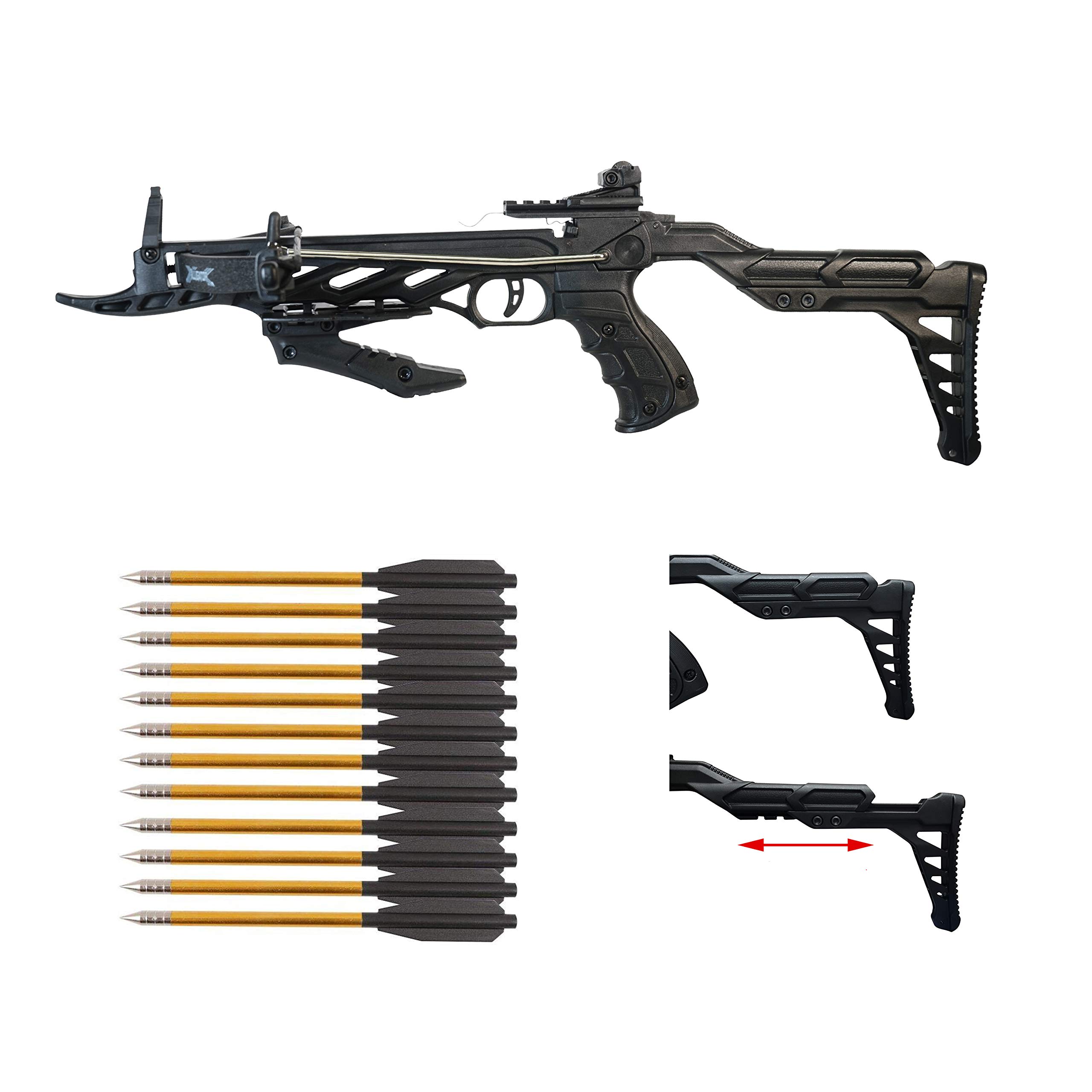 Southland Archery Supply 80 Pound Self-Cocking Pistol Crossbow (Pistol Crossbow with Adjustable Stock + 27 Arrows)