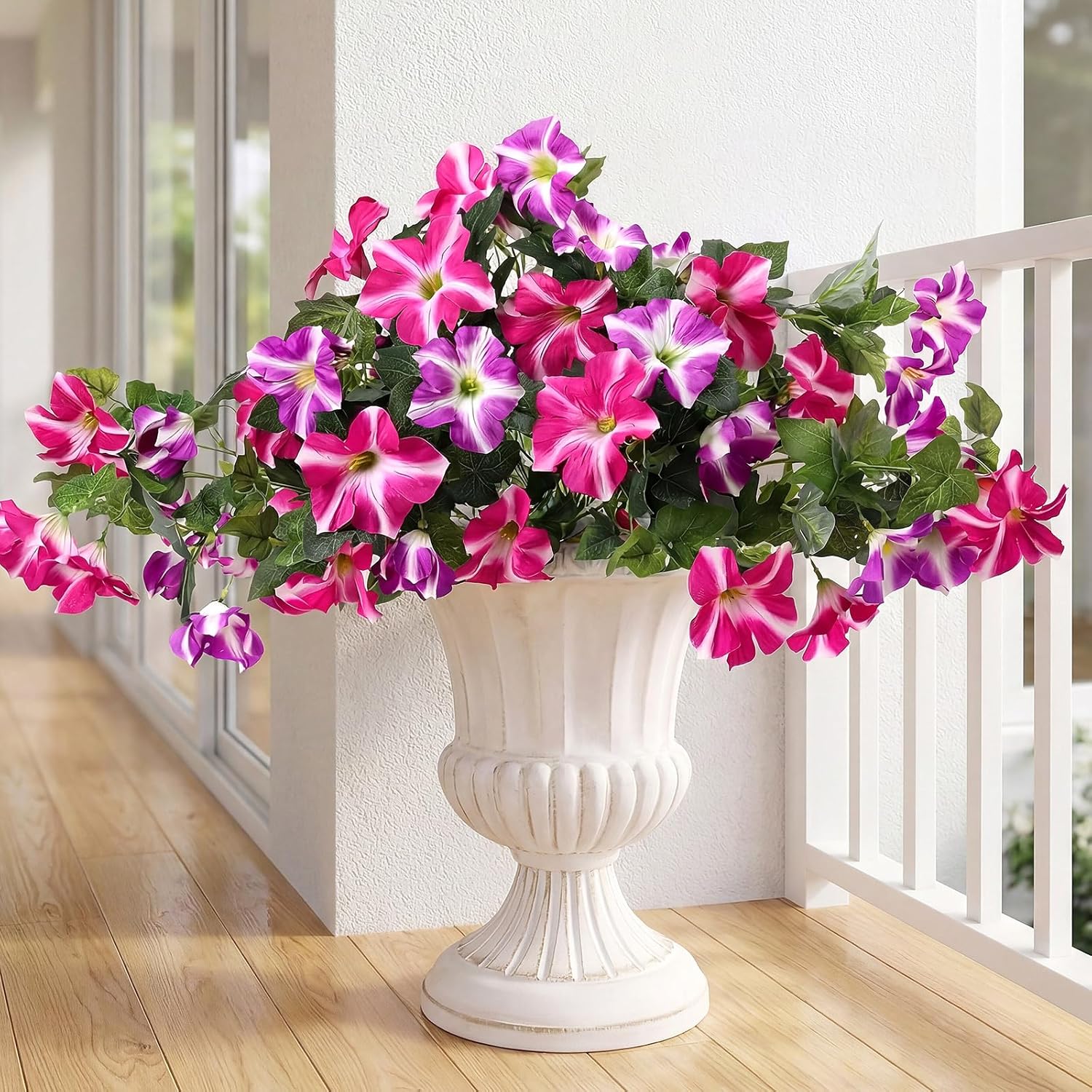 Giegxin 6 Pcs Artificial Petunias Fake Flowers for Outdoor Decoration, Faux Silk Morning Glory UV Resistant for Spring Summer Home Outside Garden Balcony Yard Porch Realistic Indoor Decor (Purple)
