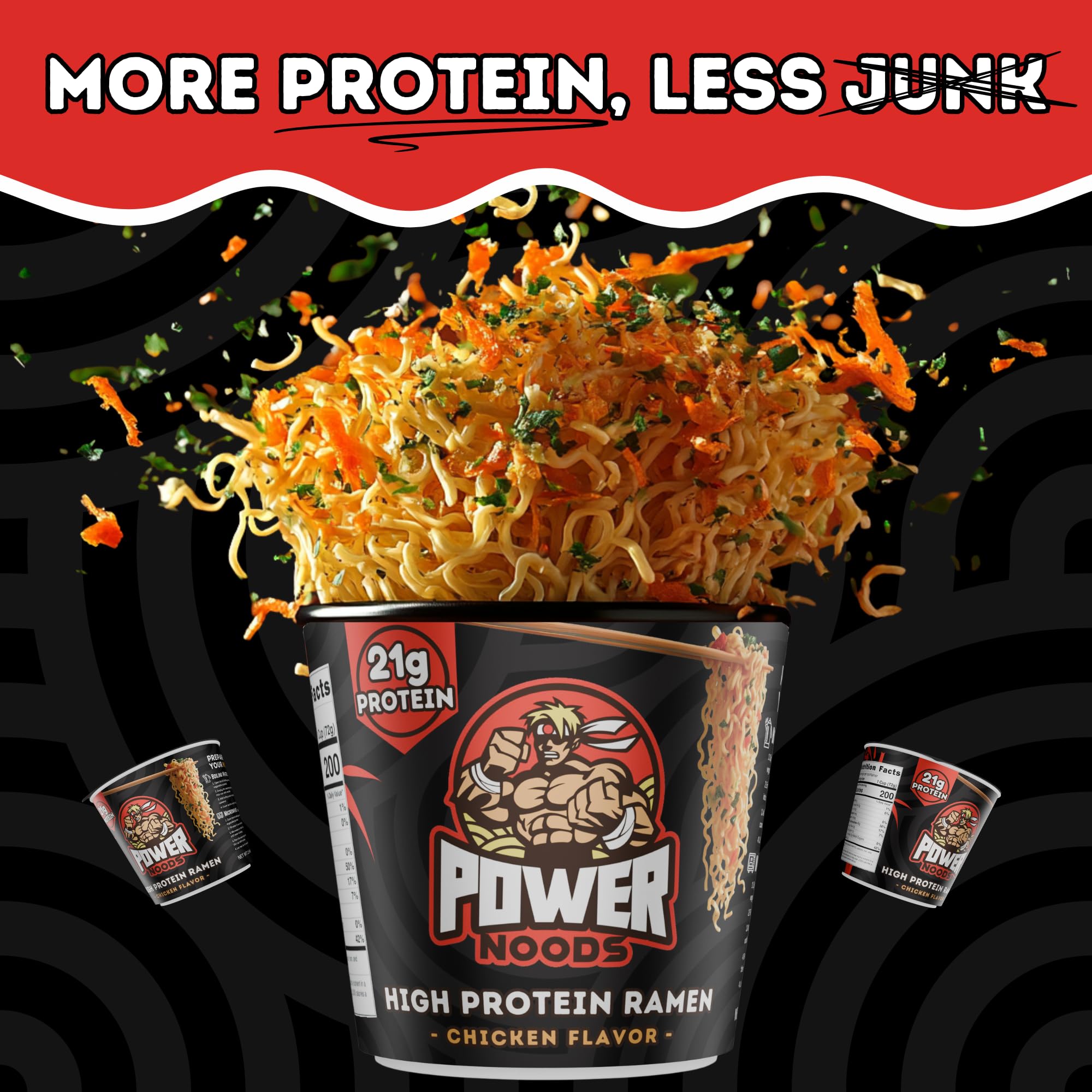 Power Noods High Protein Ramen Noodles - 12 or 6 Pack | Protein Ramen Cups for Lunch or Dinner | Better for You Plant-Based Instant Meal