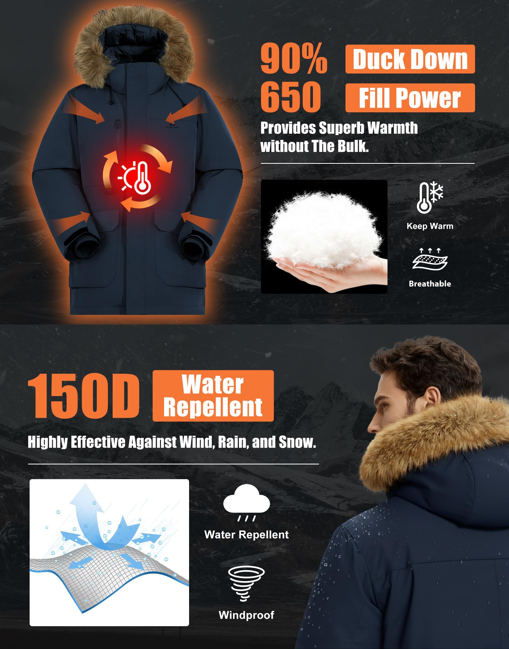 Pioneer Camp Herren Winterjacke Parka – Warm Wasserdicht für Outdoor & Alltag