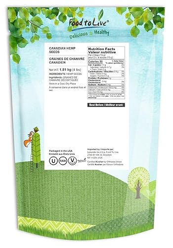 Miniatura 2 de Semillas de cáñamo canadiense, 4 libras verificadas sin OMG, corazones crudos, cascarados, sellados, kosher, a granel, superalimento vegano, apto