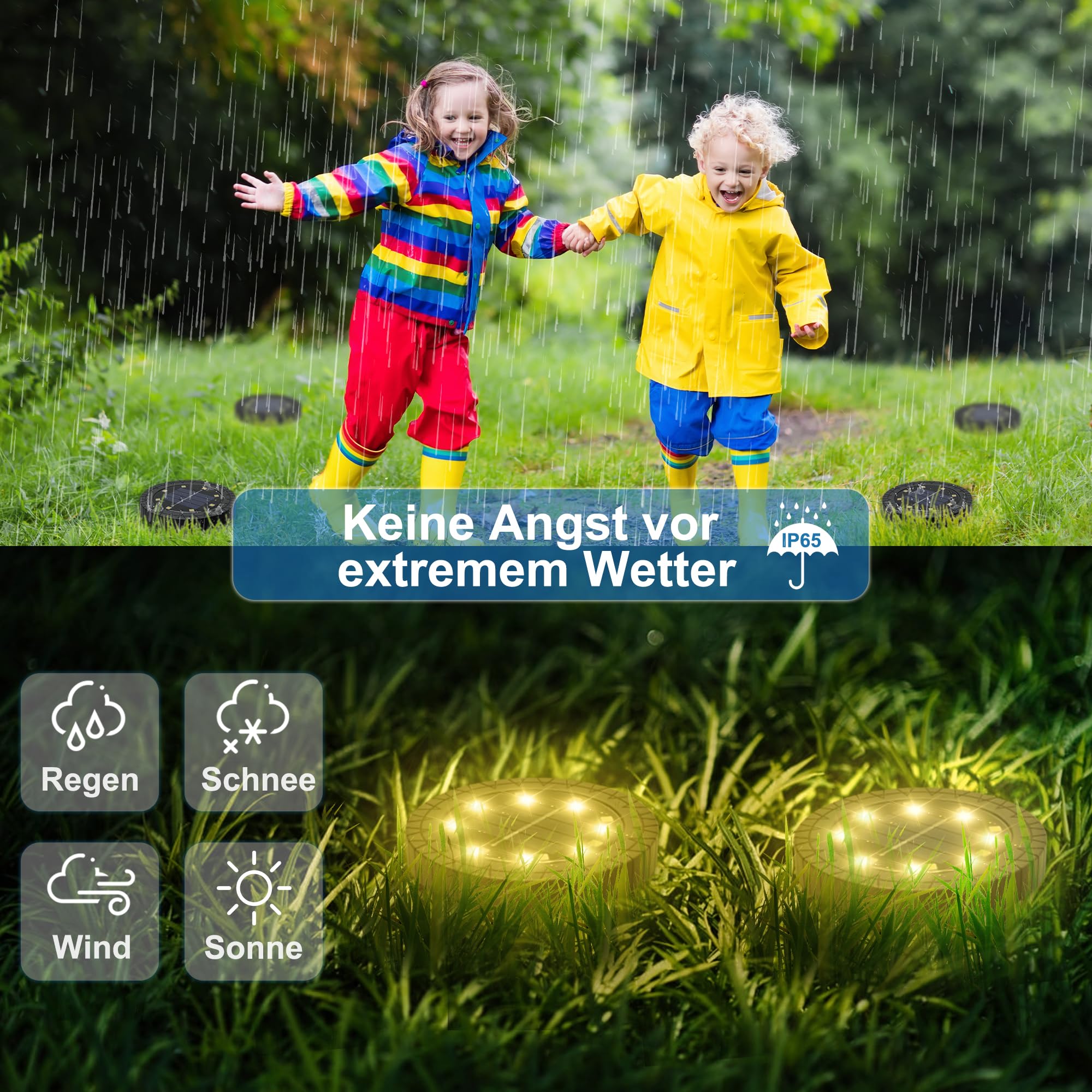 Solarna lampa podłogowa o ciepłej barwie bieli, 8 diod LED, lampy solarne do użytku na zewnątrz, opakowanie 12 sztuk - Solarne lampy ogrodowe LED, wodoodporna lampa podłogowa IP65