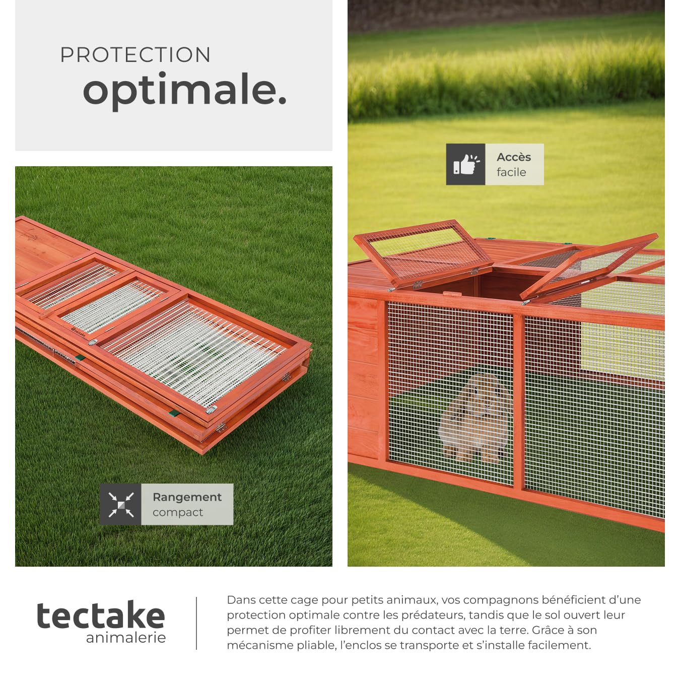 tectake® Clapier Pliable pour rongeurs, Toit ouvrant, 150 x 103 x 53 cm, Cage Lapin, Cage Hamster, Cochon d'Inde, Enclos Lapin en Bois, Aucun Montage requis, Clapier Lapin Exterieur, Enclos Hamster