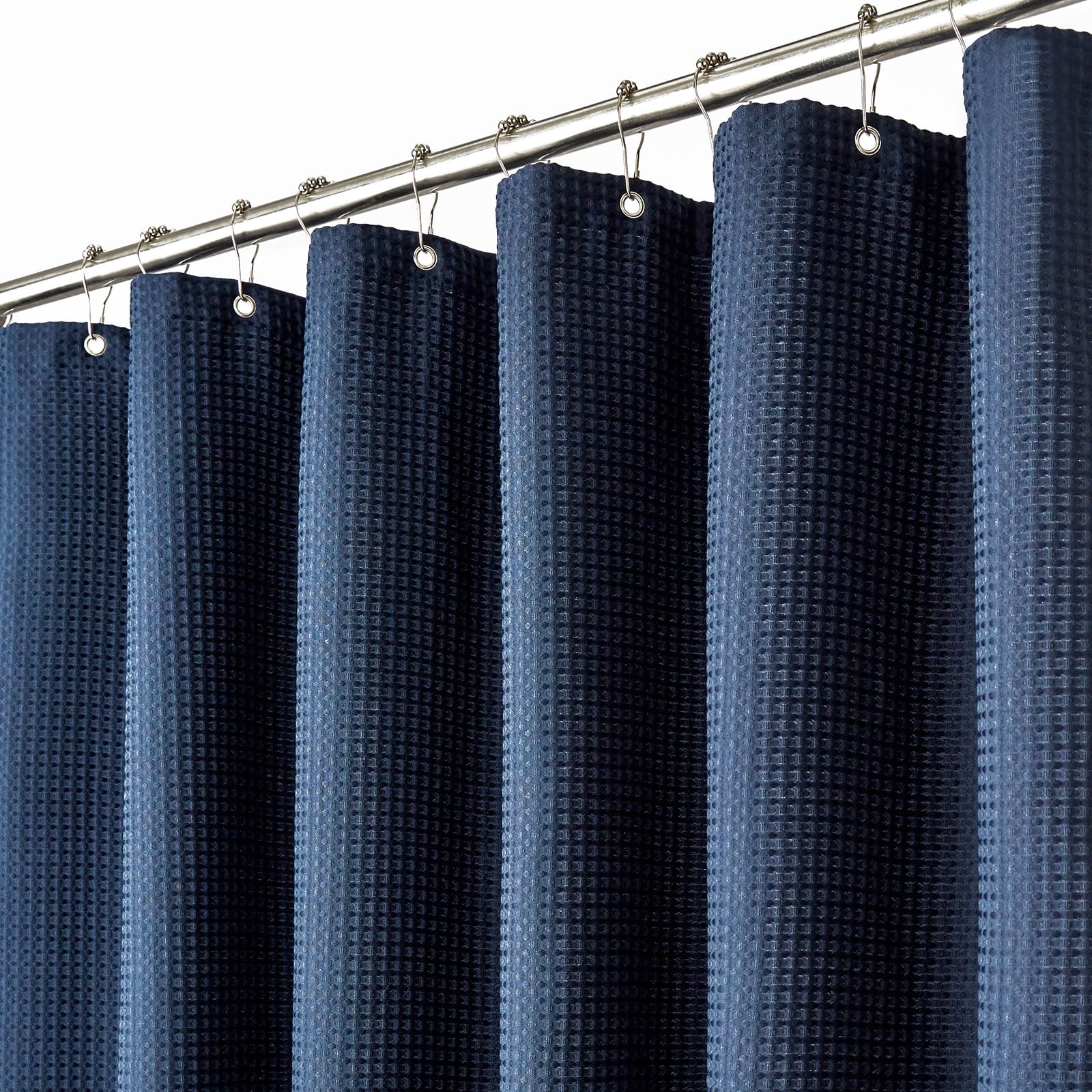 BTTN 182 x 244cm Drop Waffle Shower Curtain, Extra Long Mould Proof Resistant Heavy Duty Fabric Wet room Shower Curtains, Waterproof Weighted Cloth Shower Curtain Set with 12 Plastic Hooks, Navy Blue — image 1
