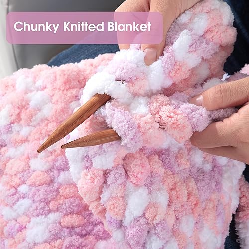 Miniatura 4 de MABOZOO Paquete de 8 hilos gruesos de teñido anudado para tejer a ganchillo, hilo de chenilla rosa esponjoso jumbo, hilo de felpa suave voluminoso,