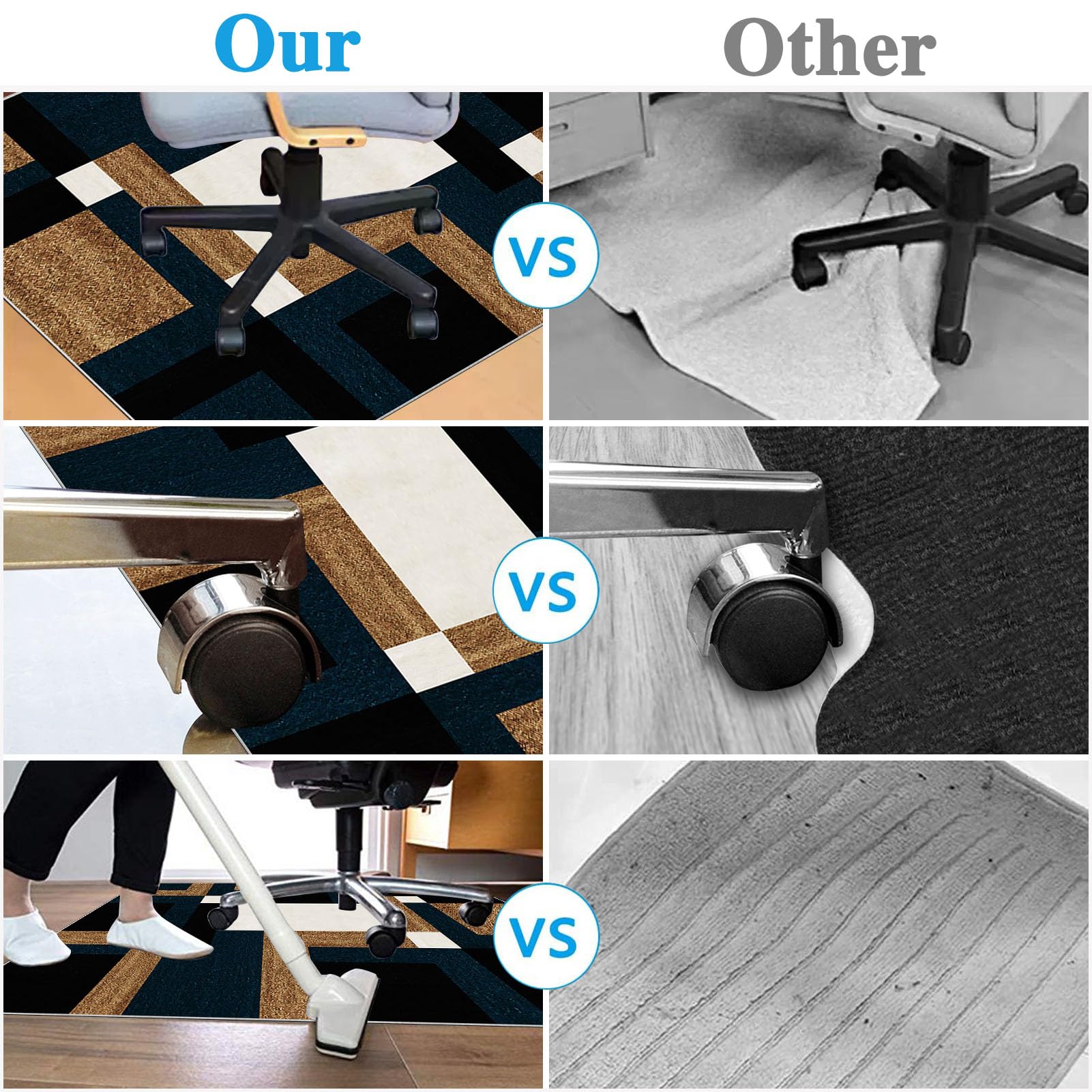 80 x 120 cm Heavy Duty Office Chair Mat for Carpeted Floor Computer Gaming Desk Chair Mat for Carpet Hard Floor Protector Mat for Rolling Chair Carpet Protector Chair Mat Floor Mat for Office Chair - Image 6
