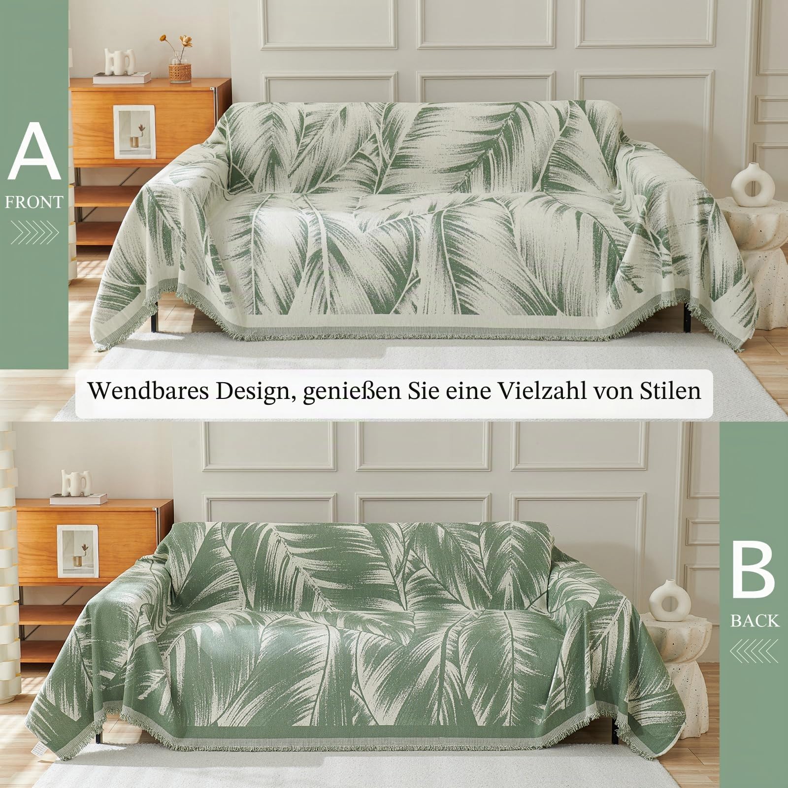 Geila Sofadecke, 2/3/4 Sitzer, wasserdichte und rutschfeste Sofabezug, Stretch-Sofaschoner, kratzfestes Sofahandtuch (Grün, 180 x 340 cm)