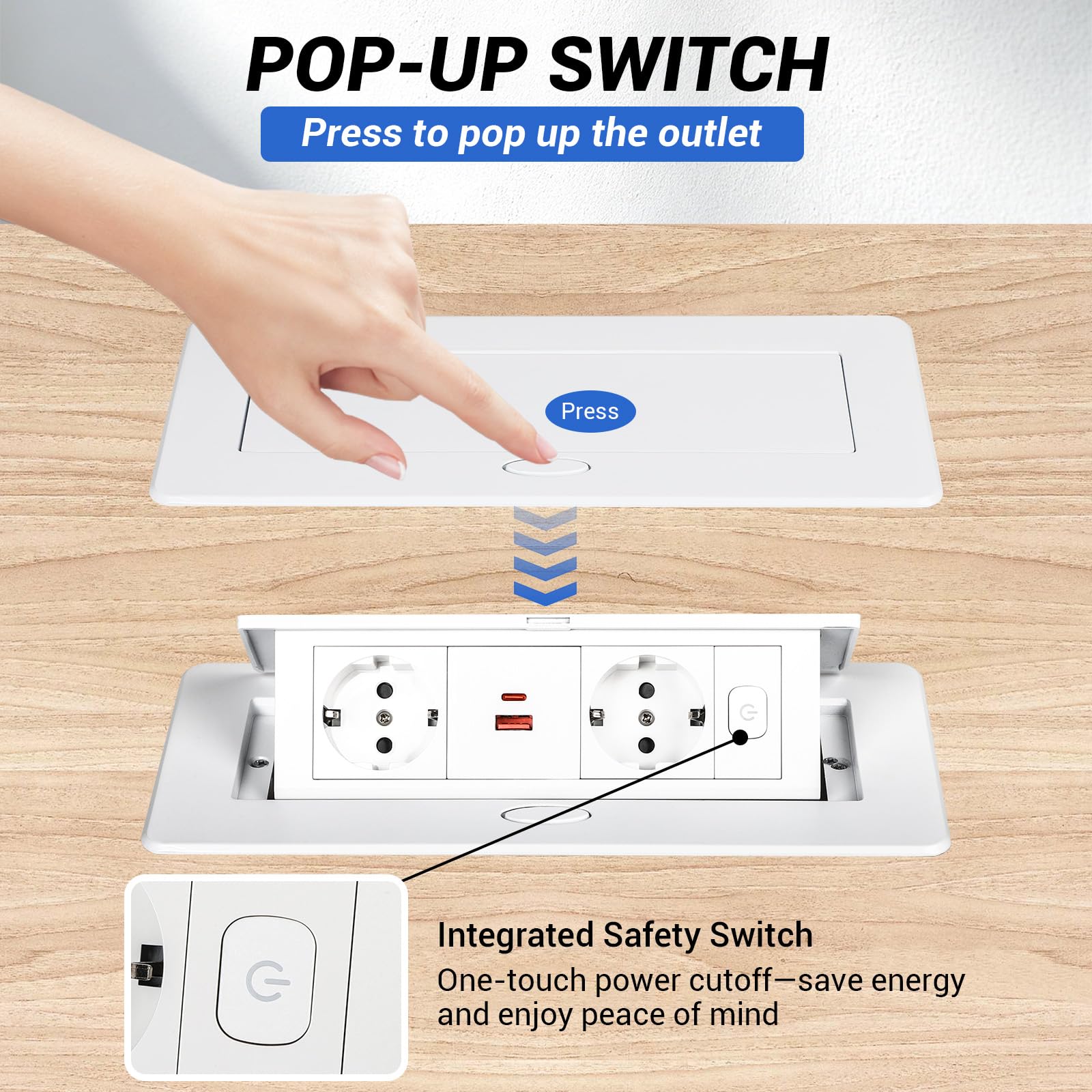 CPROSP Regleta Empotrable de Mesa con 2 Enchufes y USB (1A+1C) | Color: Blanca
