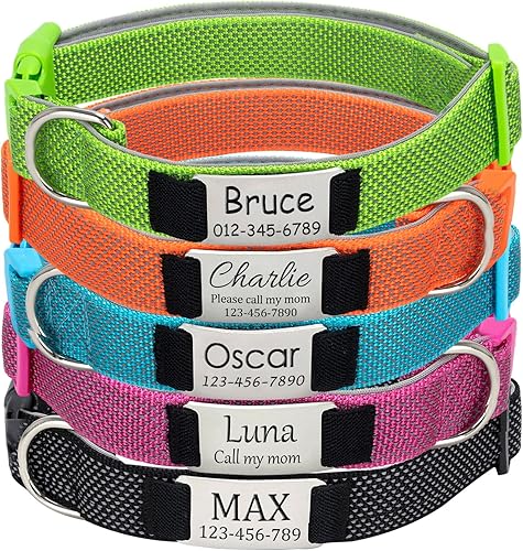 Miniatura 1 de Collares de perro personalizados, collar de perro de nailon totalmente reflectante con etiqueta de nombre, acolchado suave, collares personalizados