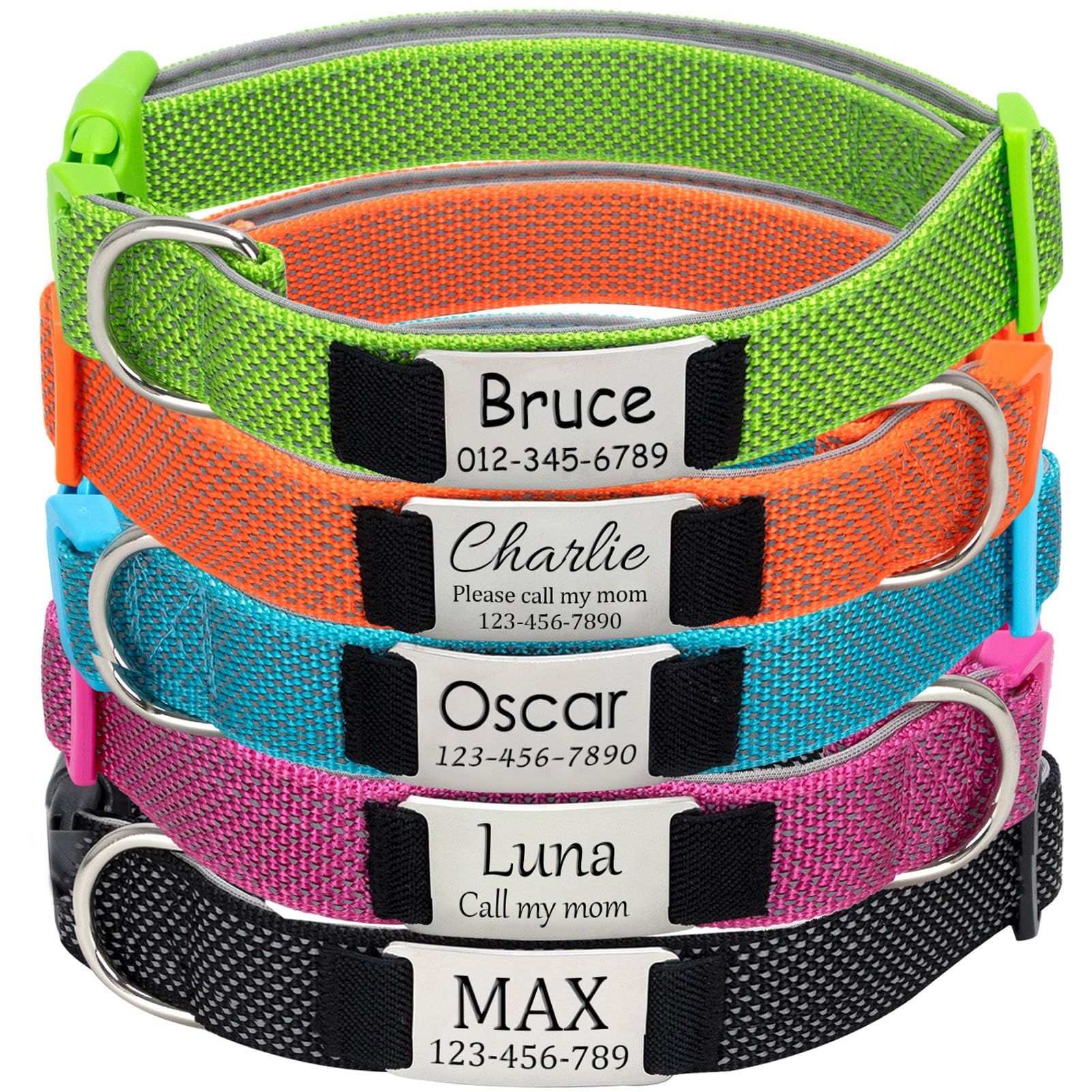 Collar Perro Personalizado con Chapa Grabada - Reflectante, Ajustable Acolchado Collares para Perros Pequeño/Mediano/Grande, con Placa Identificativa