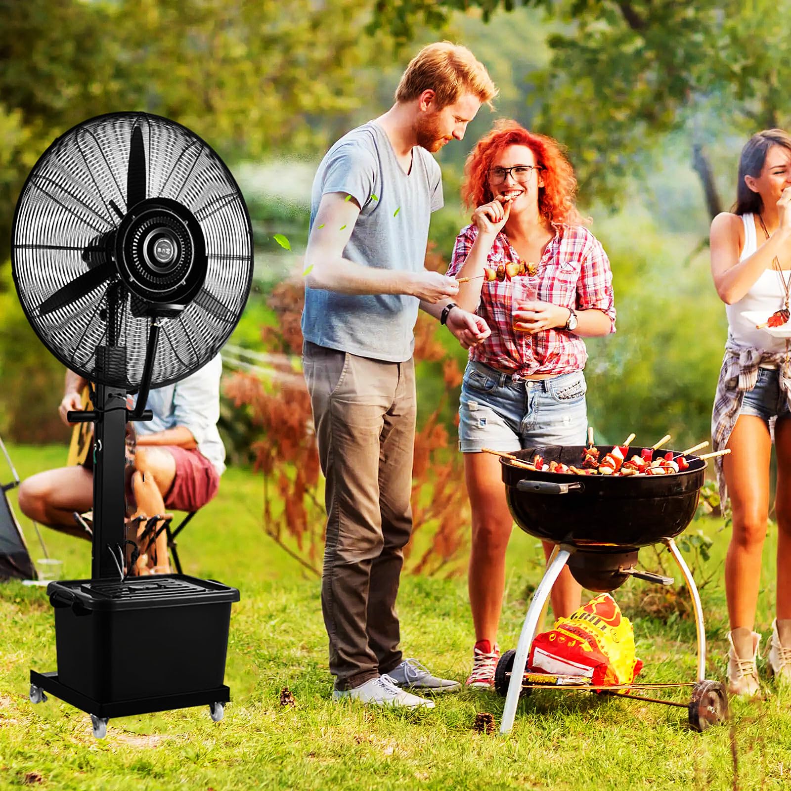 asdchZen Outdoor Misting Standing Fan, High-Velocity Industrial Pedestal Fan With 11 Gallon Tank, Adjustable Height Oscillating Fan For Home Commercial