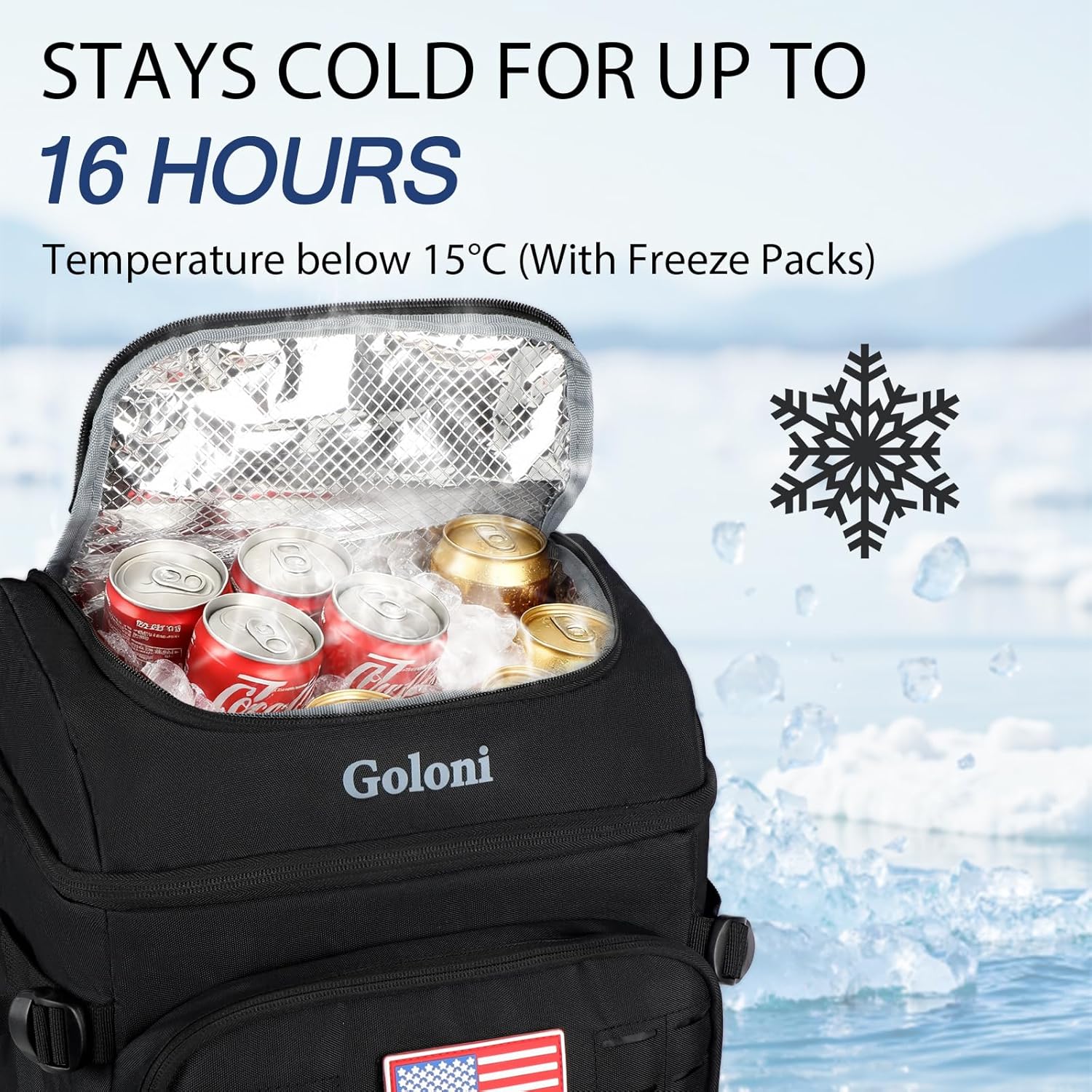 Cooler Backpack, 30 Can Backpack Cooler 4-Sided Cold Retention Technology, Lightweight & Hands-Free for Beach, Camping - Image 2