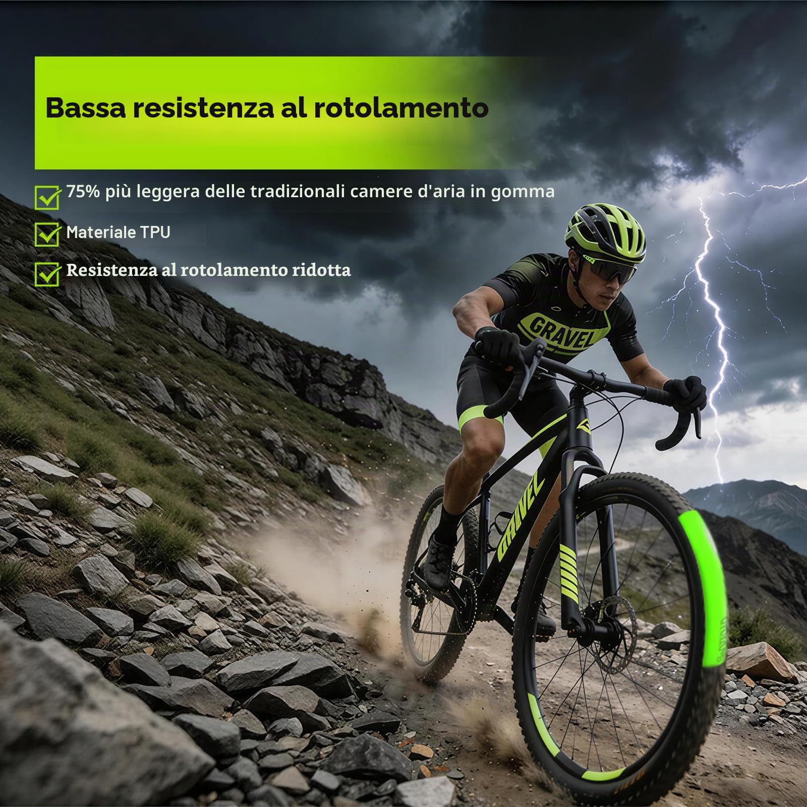 2 tubi in TPU per gravel, ultra leggeri, 46 g, 700 C x 32 – 47 – 622, tubo flessibile per mountain bike, 29 pollici, in TPU Gravel bici da corsa 28 pollici, FV: 65 mm