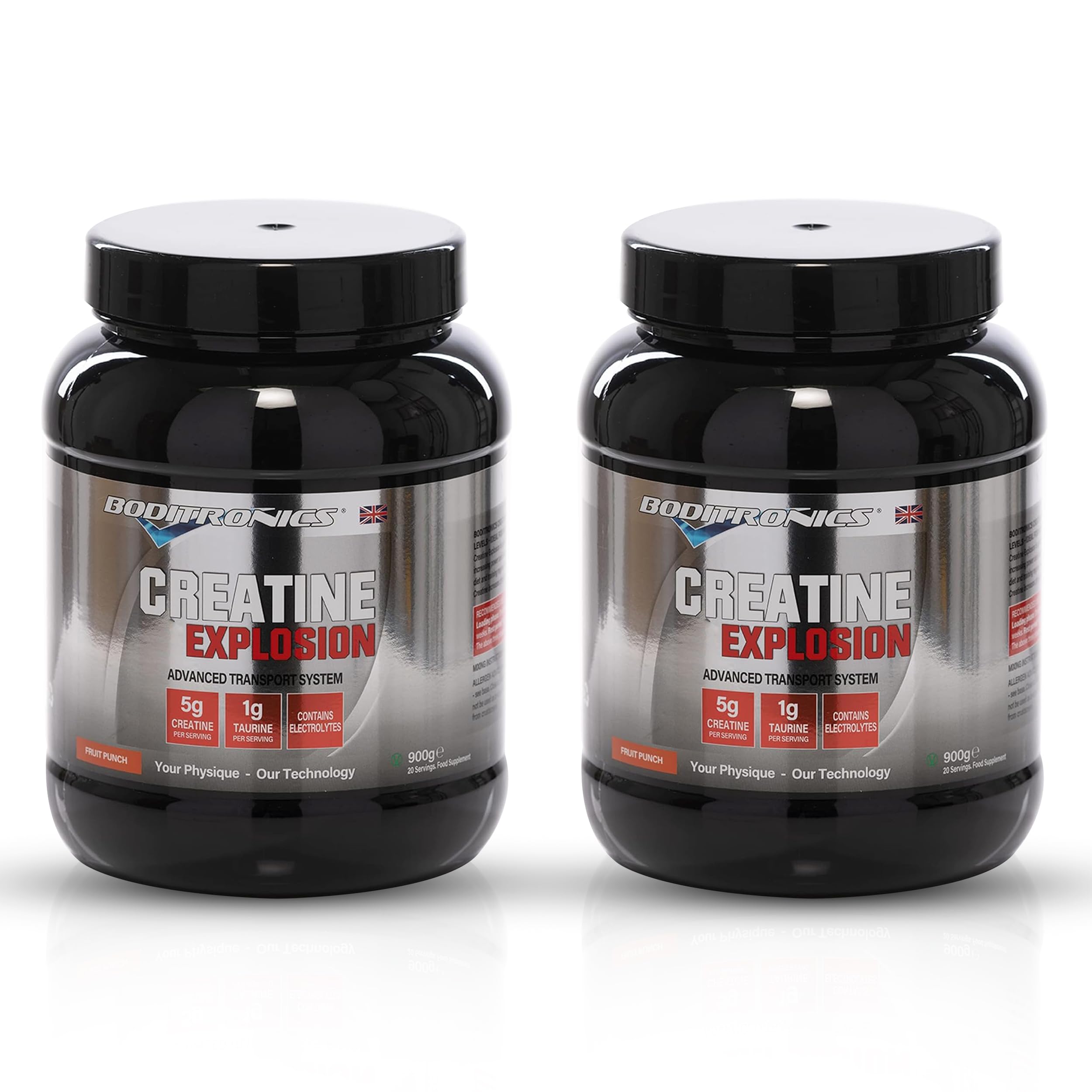 Boditronics Creatine Explosion 900g Creatine Monohydrate Powder Contains with Magnesium, L Taurine Creatine for Increase Muscle Growth, Power, Strength, Available in Fruit Punch Flavour (2)