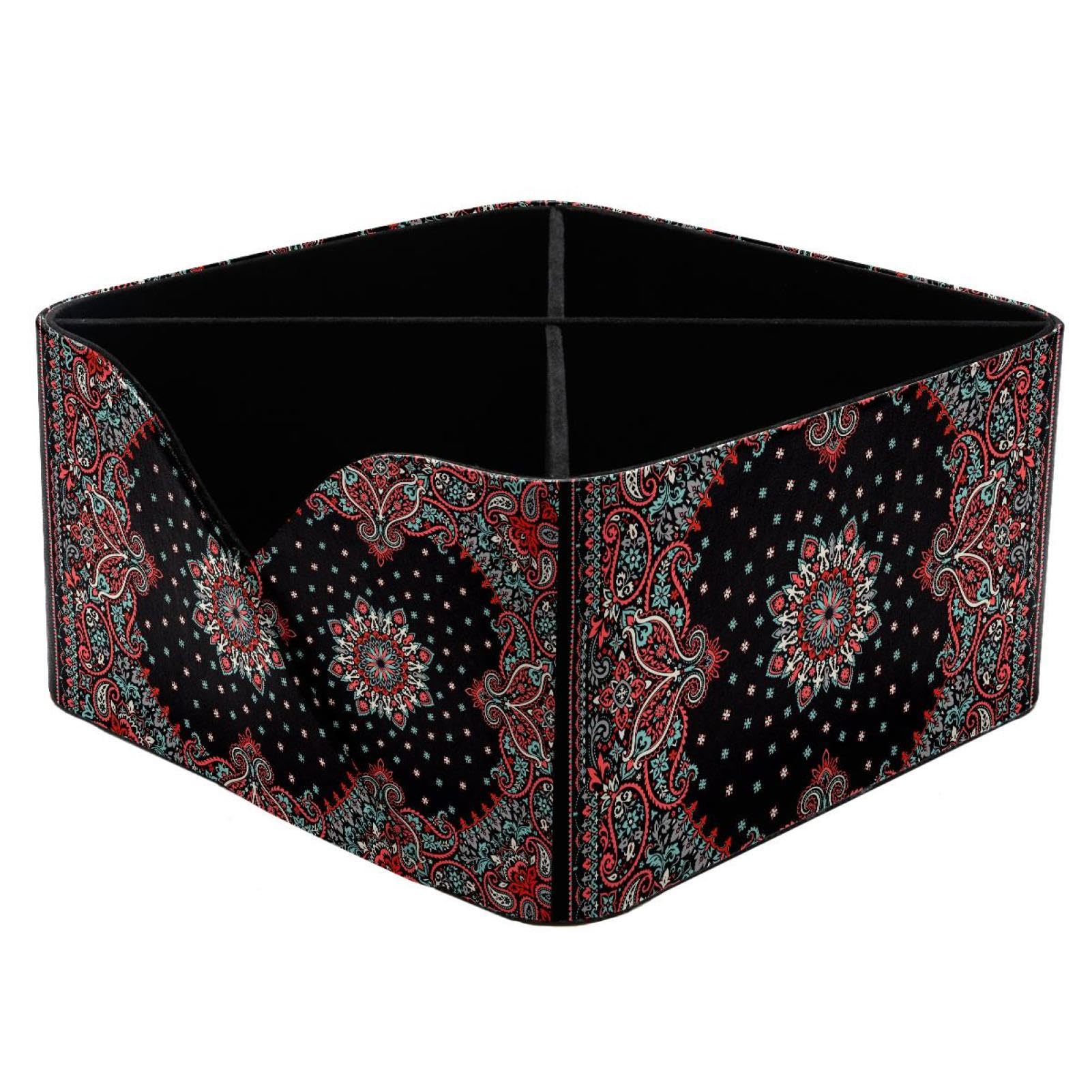 KengjuTesu Ornament Paisley Bandana Print Desktop Organizer Pen Holder, Rectangular Pencil Cup for Office, Study and Makeup Stations