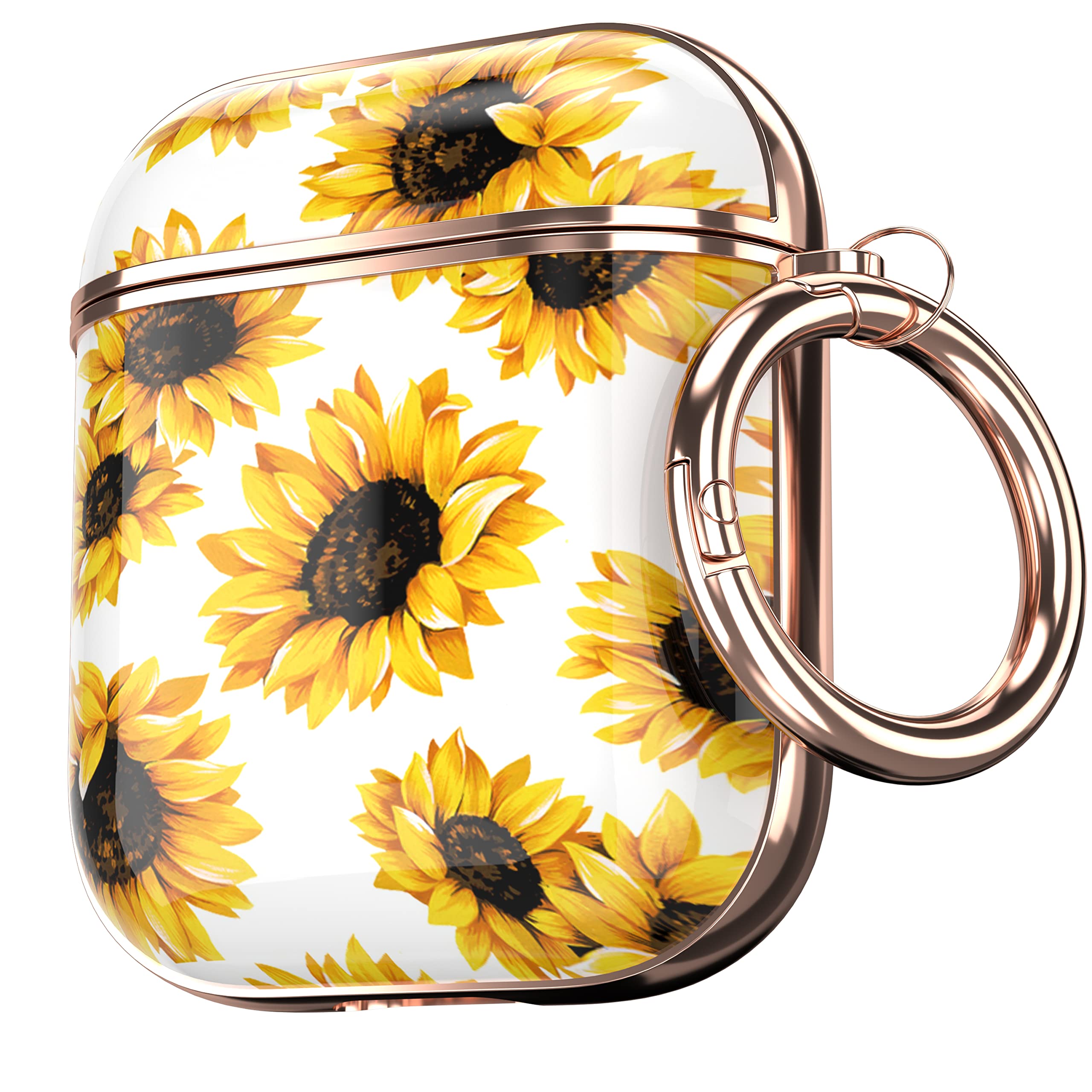 Maxjoy for AirPods Case, Flower AirPod Case Protective Hard Cute AirPod 2 Gen Cover for Women Men with Keychain for AirPods 2nd 1st Generation Charging Cover 2&1, Sunflower