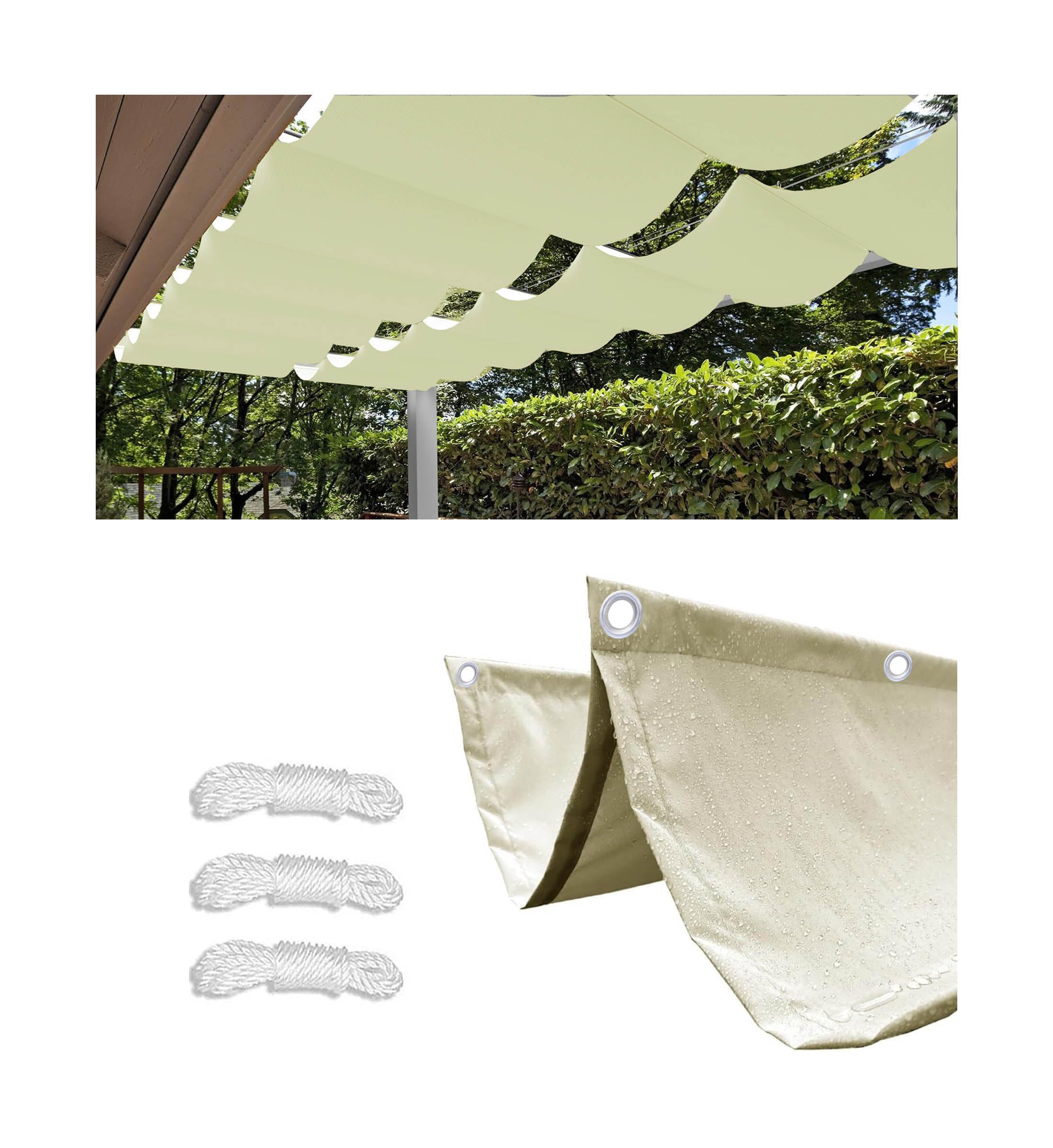 Retractable Wavy Shade Sail 3 x 4 m Waterproof Outdoor Rectangular UV Protection Tear-Resistant for Terrace Balcony Outdoor Garden with Eyelets and Ropes Cream