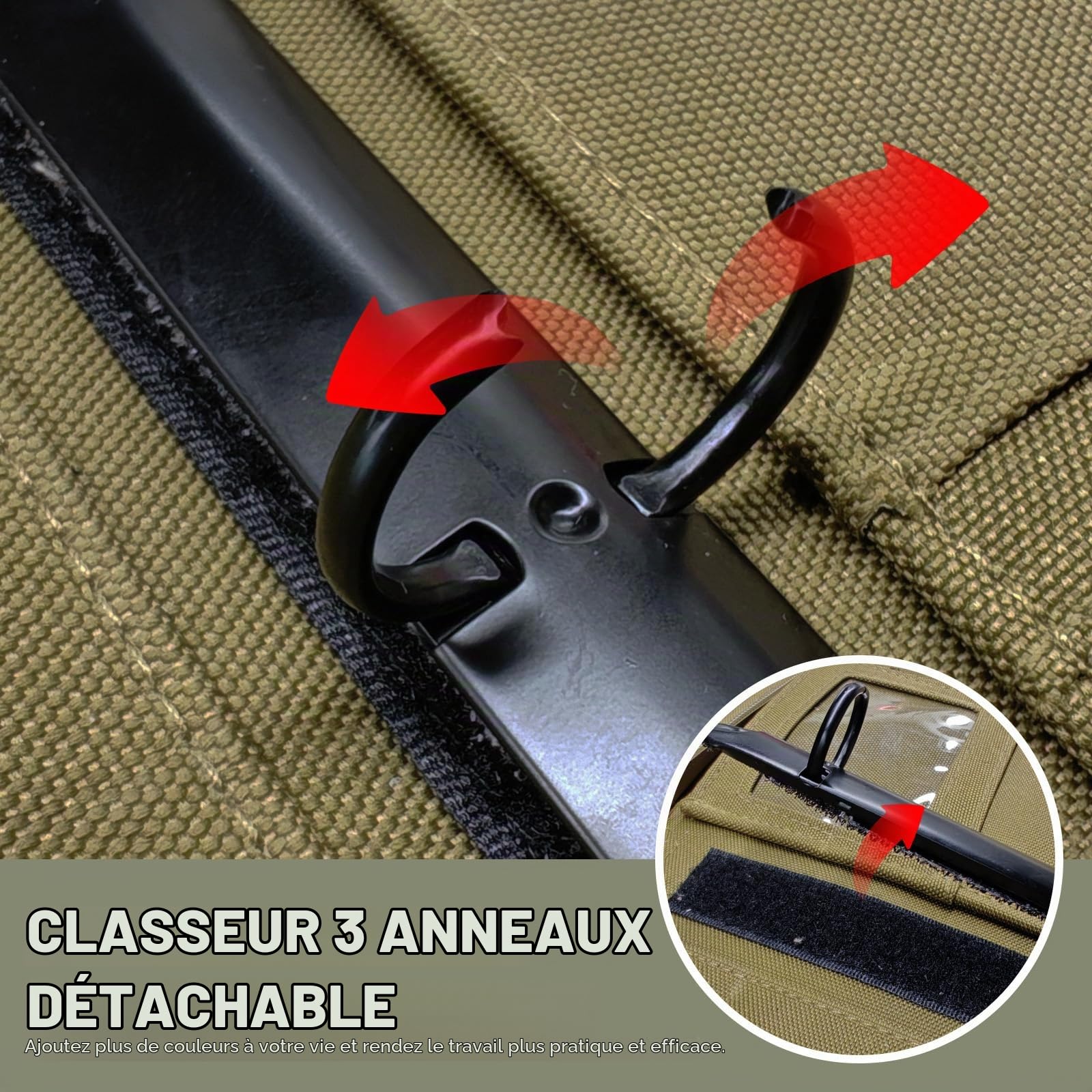 Porte-documents tactique avec fermeture éclair, couverture militaire imperméable avec 40 feuilles de papier à lettres, classeur amovible à 3 anneaux pour dossier A4, grand organiseur tactique pour le