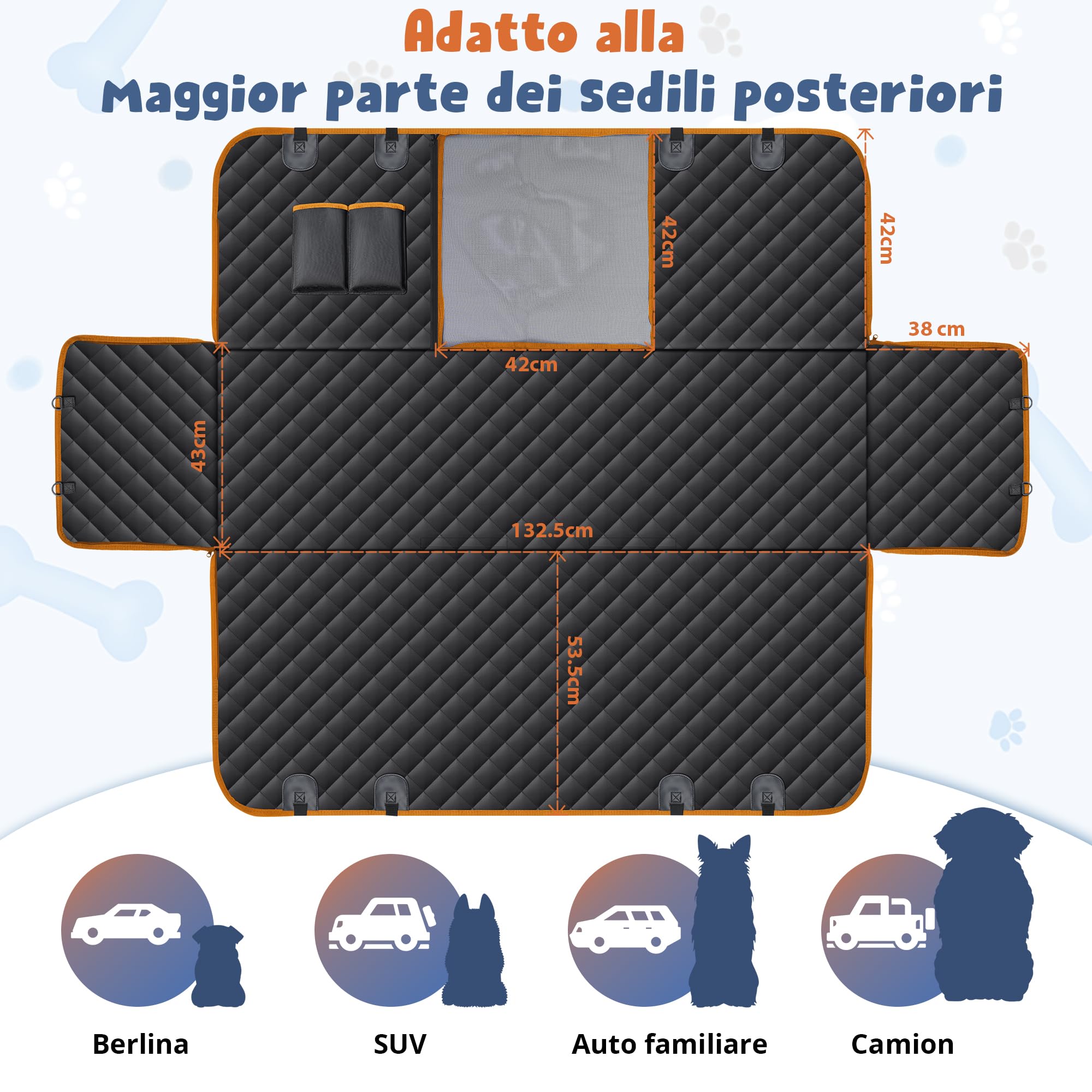 Coprisedile Auto per Cani, Coprisedile Telo Macchina per Cani con Finestra in Rete e Protezioni Laterali, Telo Cane Auto Sedili Posteriori, Facile da Pulire, Sicurezza e Comfort per il Vostro