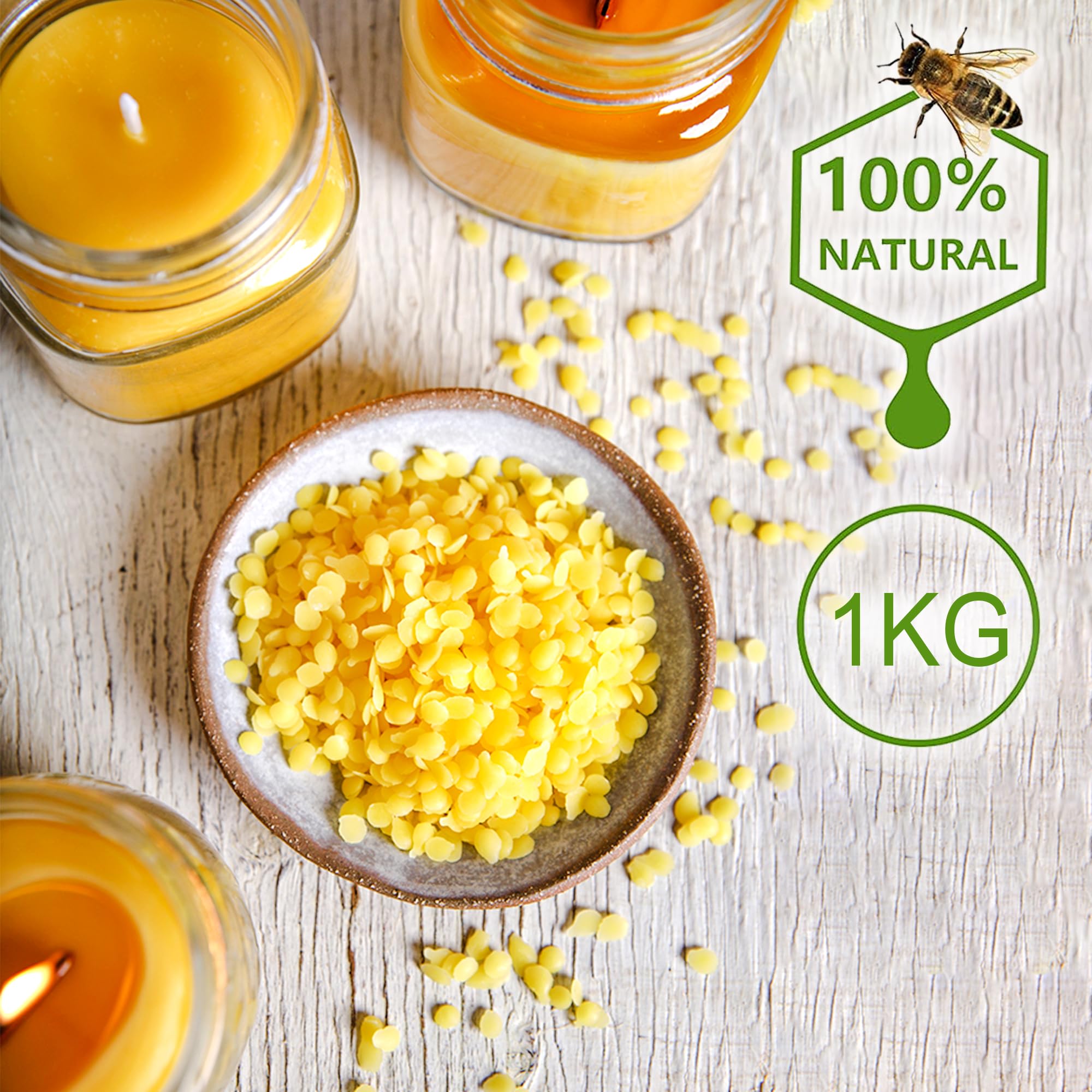 Aslanka Cera d'api di Alta qualità, 1kg di cera d'api naturale, ideale per cosmetici naturali, salviette di cera d'api o cera di candela, imballaggio durevole