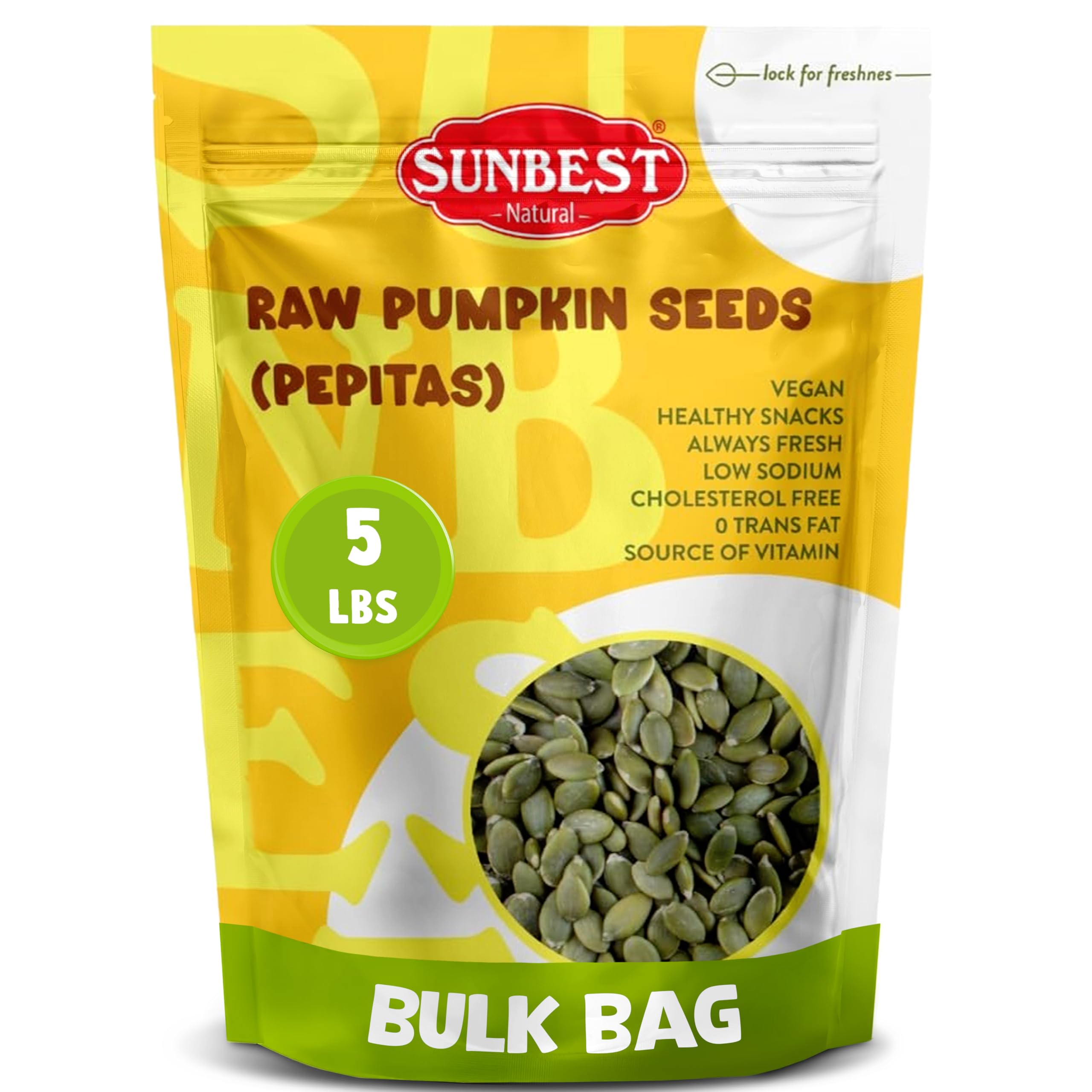 Sunbest Natural Raw Pumpkin Seeds, 5 lbs – Unsalted & Shelled – Bulk Bag, Whole Pepitas, Pumpkin Seeds to Eat – For Snacking, Baking & Topping – Rich