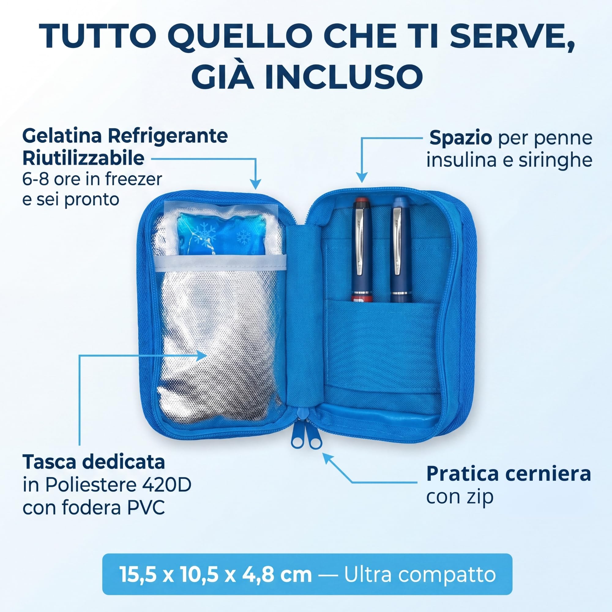 Borsa termica per Insulina con doppia Gelatina Refrigerante ad alto isolamento termico Borsa per Diabetici da Viaggio, Custodia Isotermica Trasporto Penne Insulina Compatta e Portatile per Estate Spia