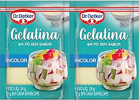 Dr. Oetker Gelatina em Pó, Incolor, Sem Sabor, Mais Consistência Para as Receitas, Sobremesas, Bolos, Tortas e Doces, 24g