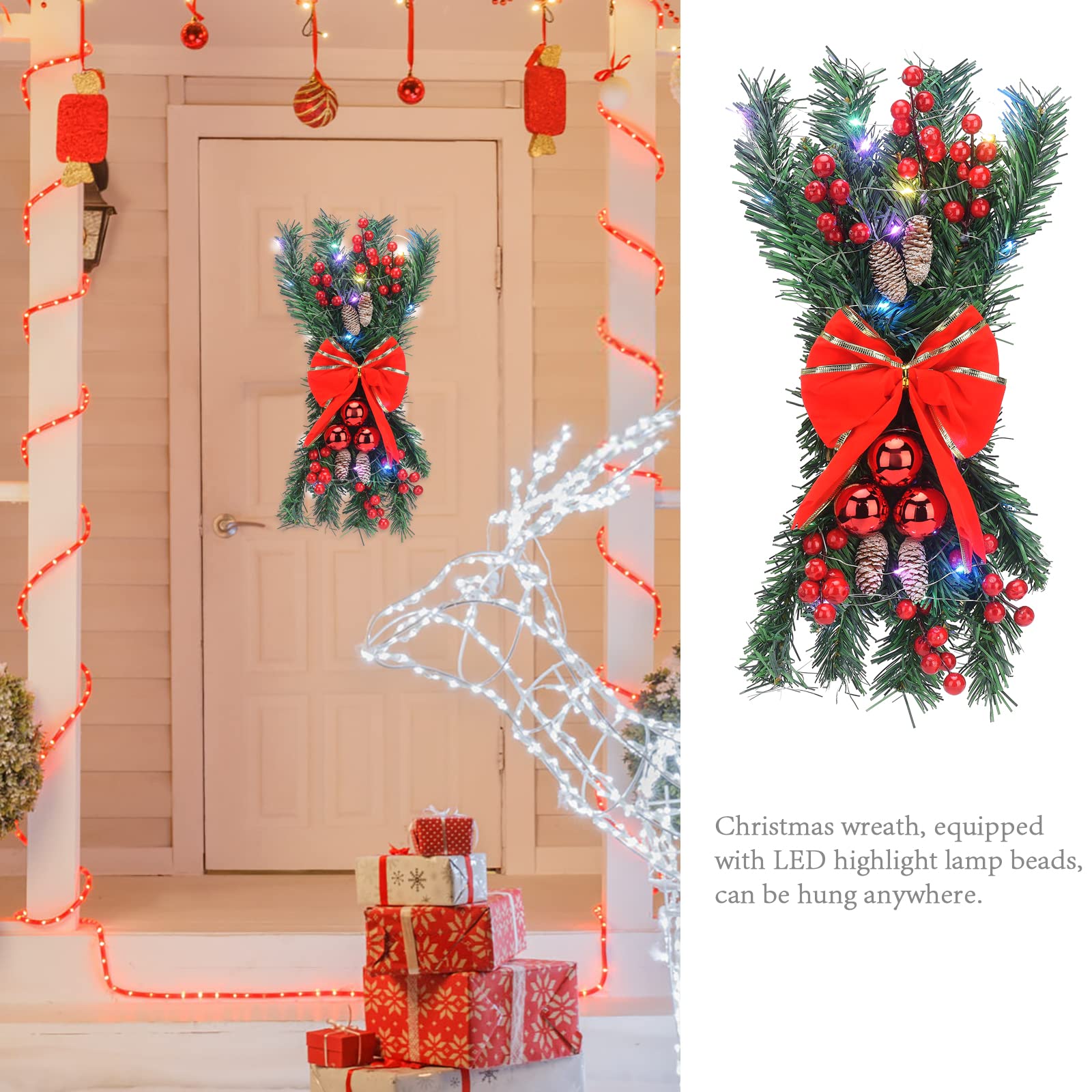 IUIBMI Artificial Christmas Teardrop Swags Prelit Stairway Swag Trim Xmas Simulation Staircase Decoration Door Swag Garlands for Home Party Shopwindow Stair Christmas Decoration(#1)