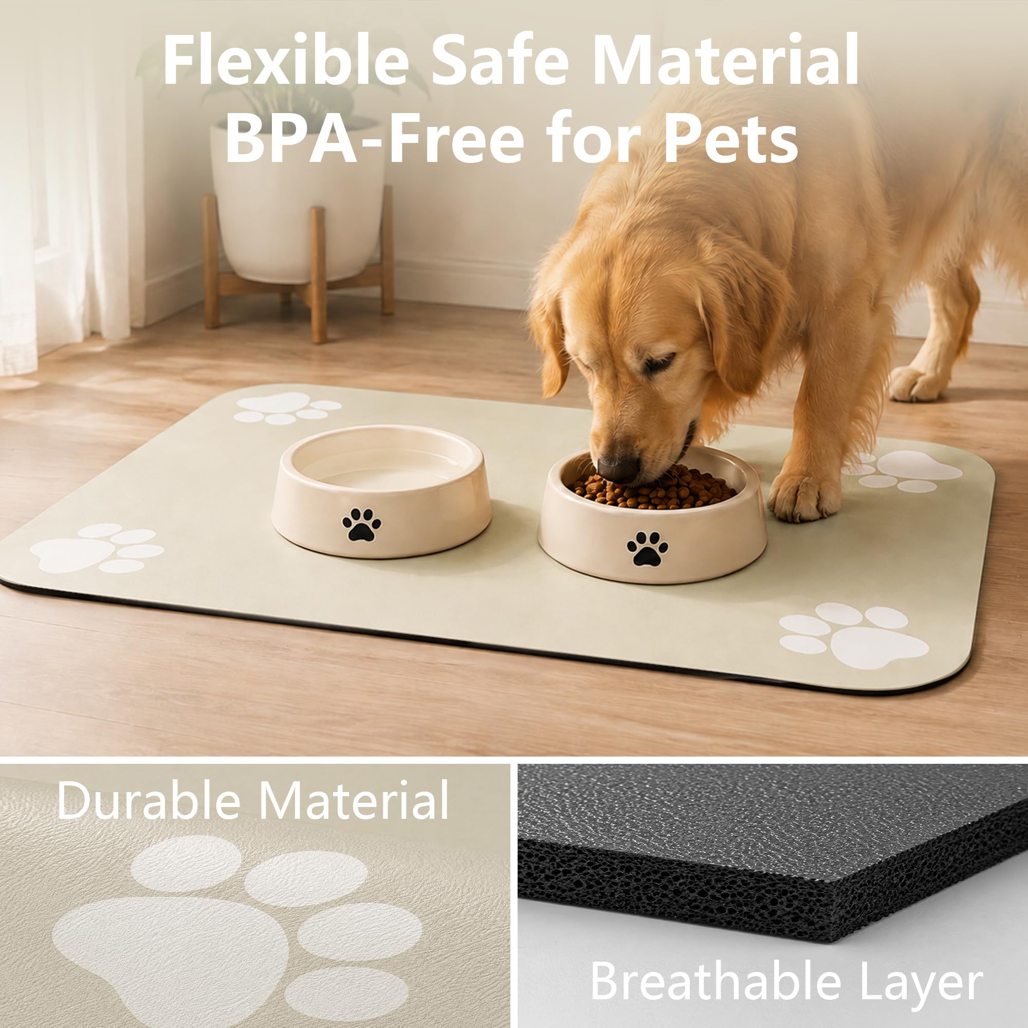 Seyezo Tapis d'alimentation pour animal de compagnie – Set de table étanche à séchage rapide, dos en caoutchouc antidérapant, garde les sols propres, tapis distributeur d'eau et de bol d'eau absorbant