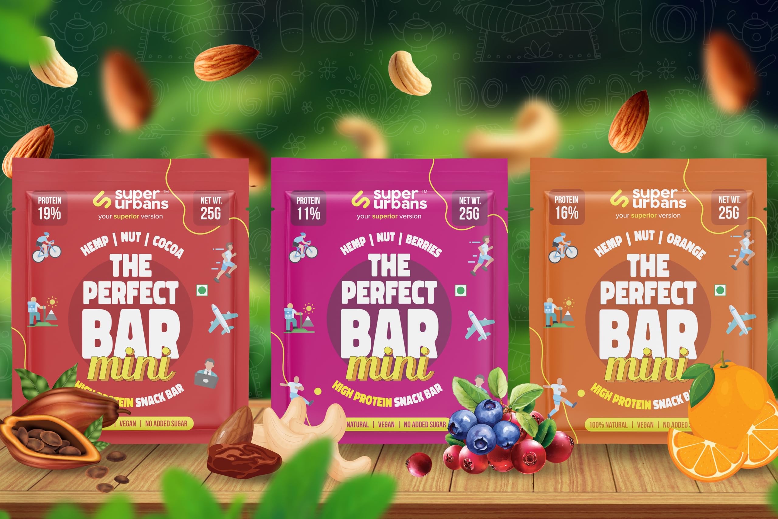 Super Urbans The Perfect Bar Assorted (Orange,Cocoa, Berries) | Vegan Protein Bar | Healthy Snack bar | Packed with the power of hemp, the goodness of nuts & super natural variants orange, cocoa & berries | High in Protein, Omega 3 & Omega 6 | No Added Sugar, No Whey, No Soy, No Oils, No Preservatives, Lean Protein (Pack of 12) — Amazon image 2