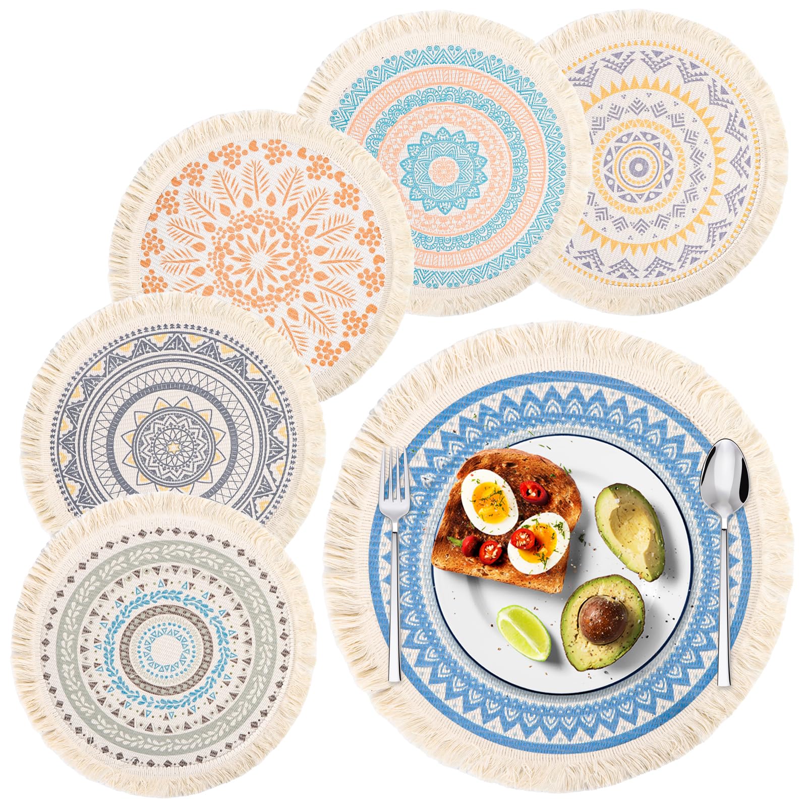 Set di 6 tovagliette rotonde intrecciate, resistenti al calore e antiscivolo, per la cucina, 35 cm, misto cotone, stile rustico (grigio) | Leroy Merlin