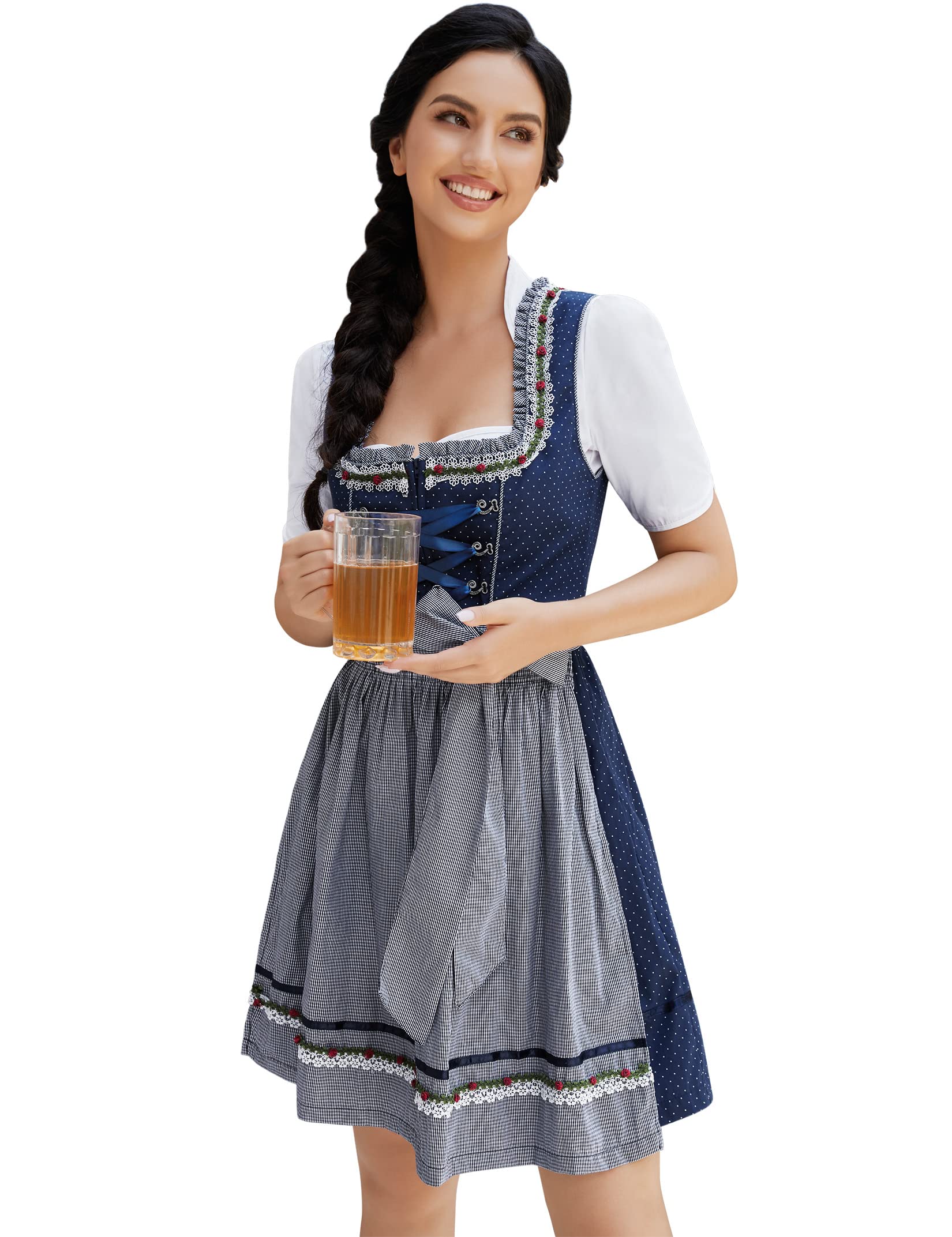 Clearlove damska sukienka midi typu Dirndl, na Oktoberfest, karnawał, trzy elementy: sukienka, bluzka, fartuch (opakowanie wielokrotnego użytku)., M