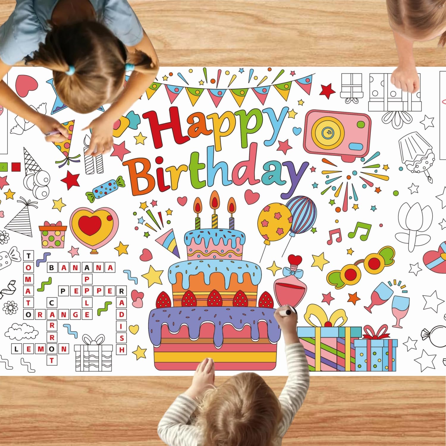 30x72 Inches Happy Birthday Giant Coloring Poster, Drawing Paper Coloring Tablecloth, Birthday Activity Poster/Table Cover, Birthday Party and Special Events Decoration, Birthday Party Games for Kids
