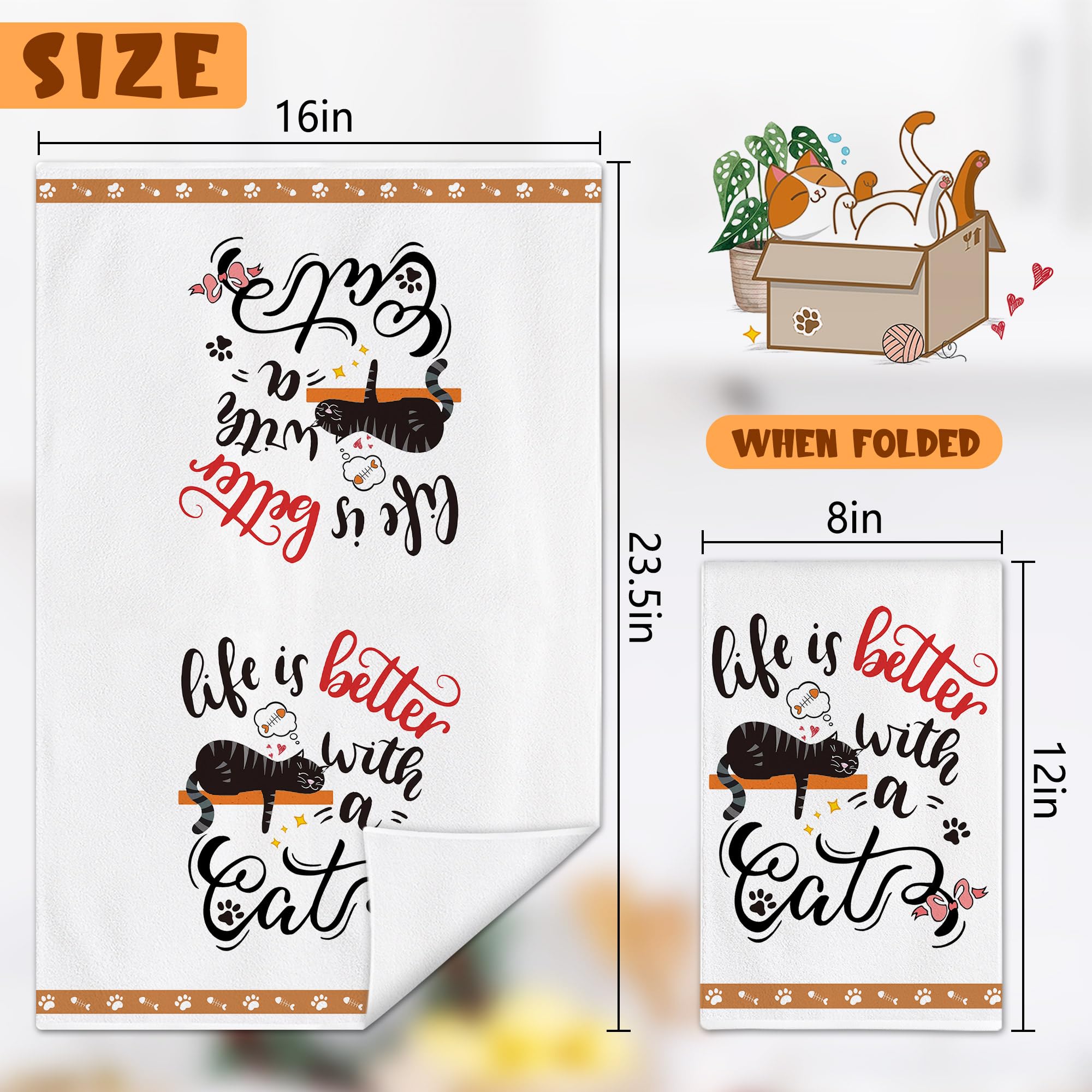 Hexagram Cat Kitchen Towels Set of 4, Cat Lover Gifts for Women, Funny Cute Housewarming Dish Hand Towels for Home Kitchen Decor