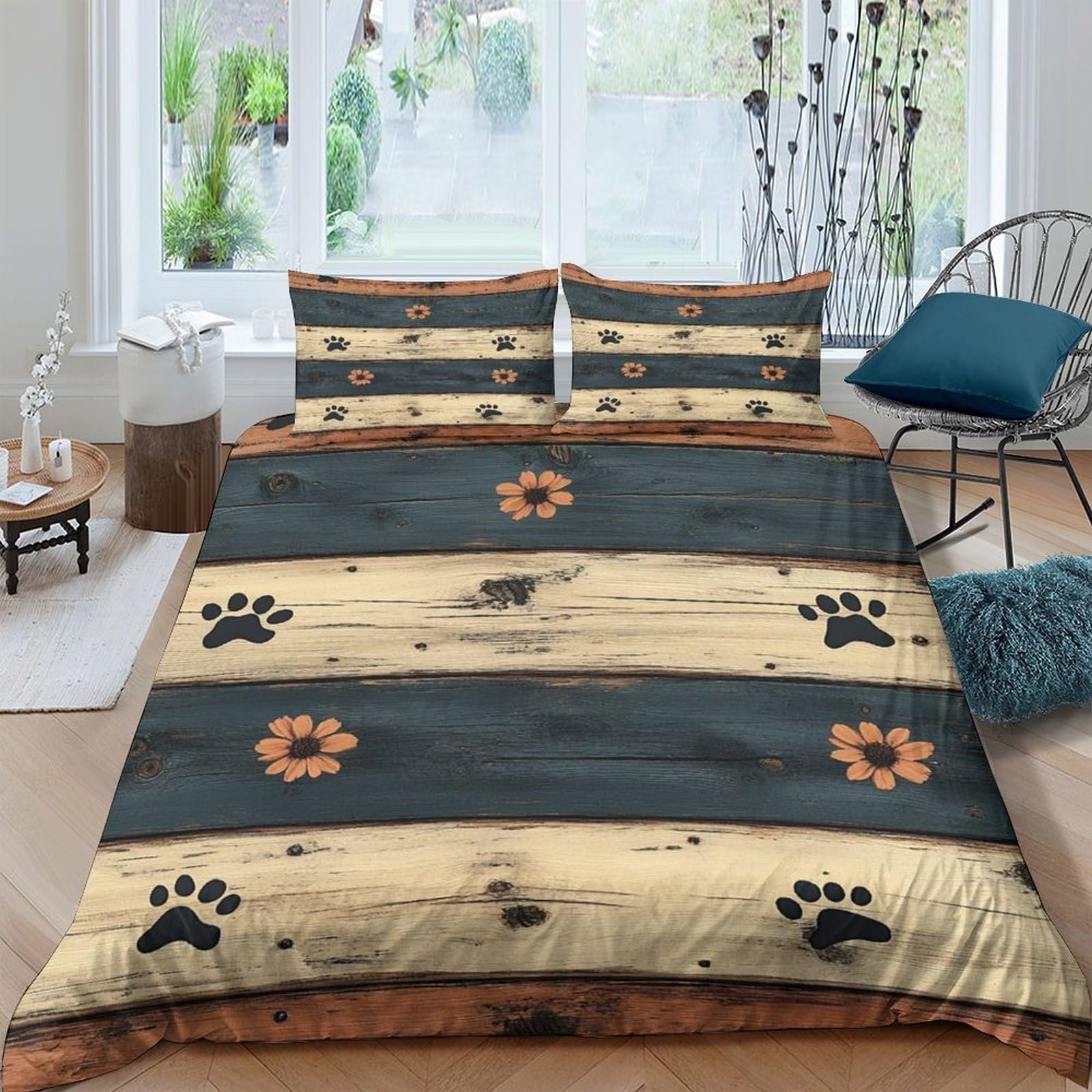 Ctjqhvkz Style-6 3D Printed Rustic Wood Paw Fitted Sheet Microfiber Soft Animal Print Bed Cover For Bedroom Guest Room Decor Mattress Protection Single（135X200cm）