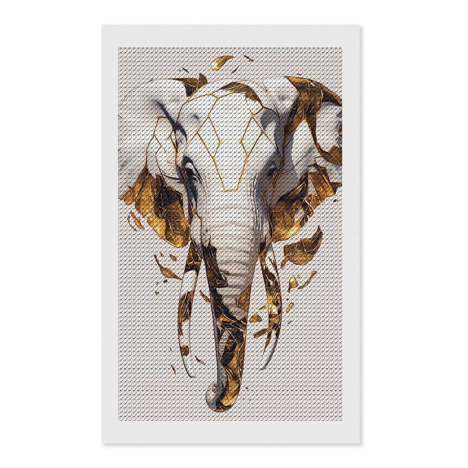 Junmoney Abstract Golden Elephant Sculpture Round Drill Diamond Painting 12"x20", Satisfying Creative Project, Complete Accessories, Printed Canvas