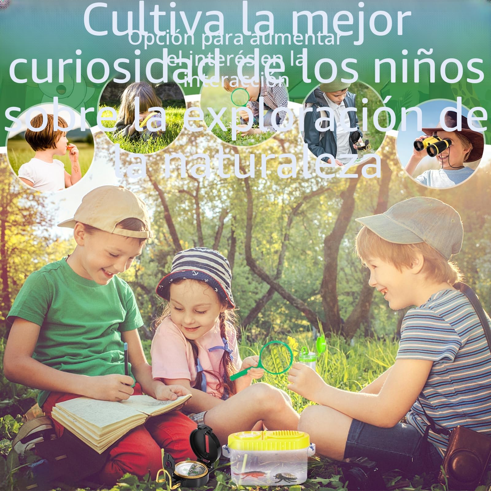 MOYKSRR Kit Explorador Niños, Aire Libre Aventura Juguetes, Kit de Exploración para niños con Chaleco de Safari, Sombrero de Safari, Prismáticos, Juego de Explorador Regalo para Niños de 3 a 10