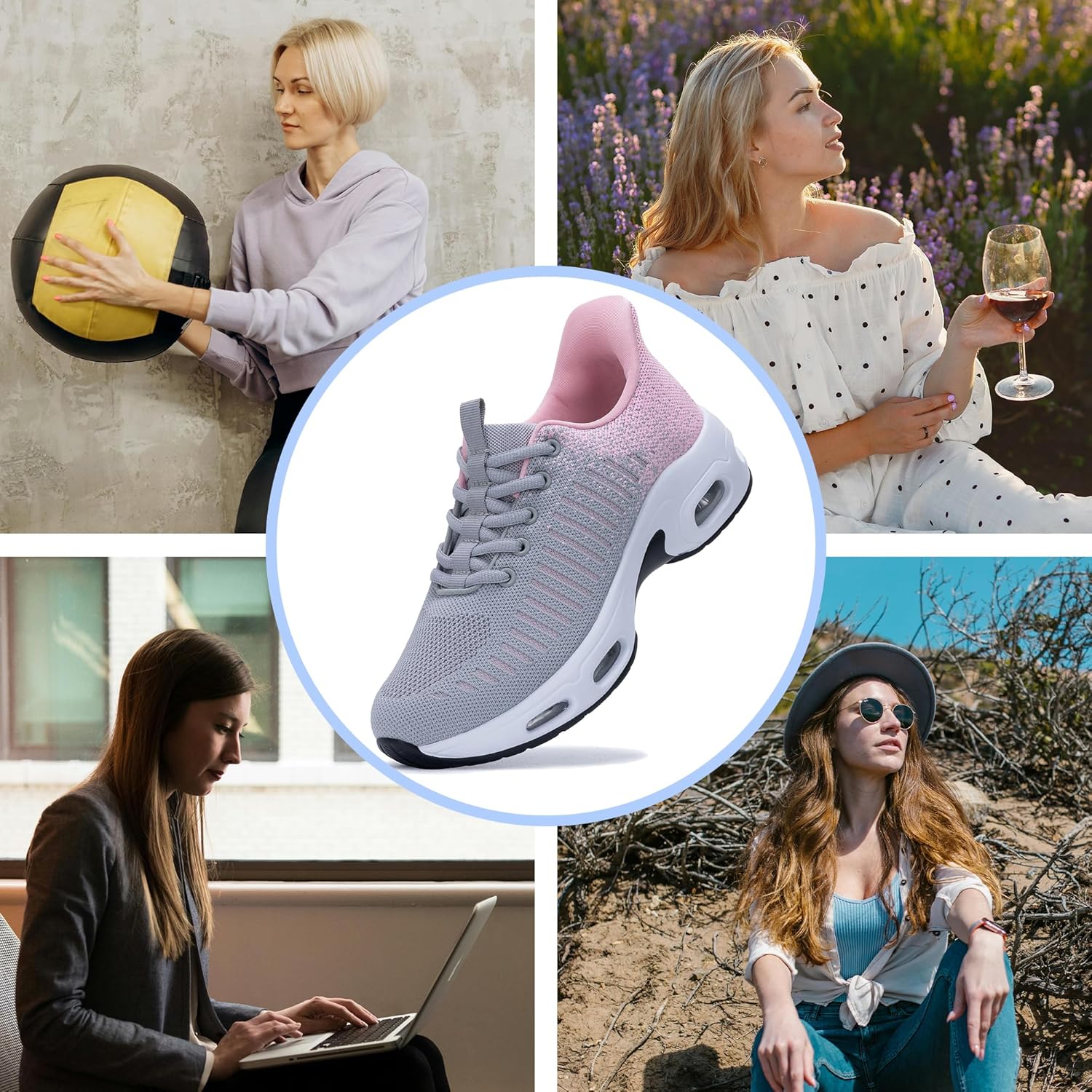 Women's Walking Shoes Slip On Tennis Sneakers Easy Put On Athletic Shoes for Ladies GreyPink US 10 - Image 2