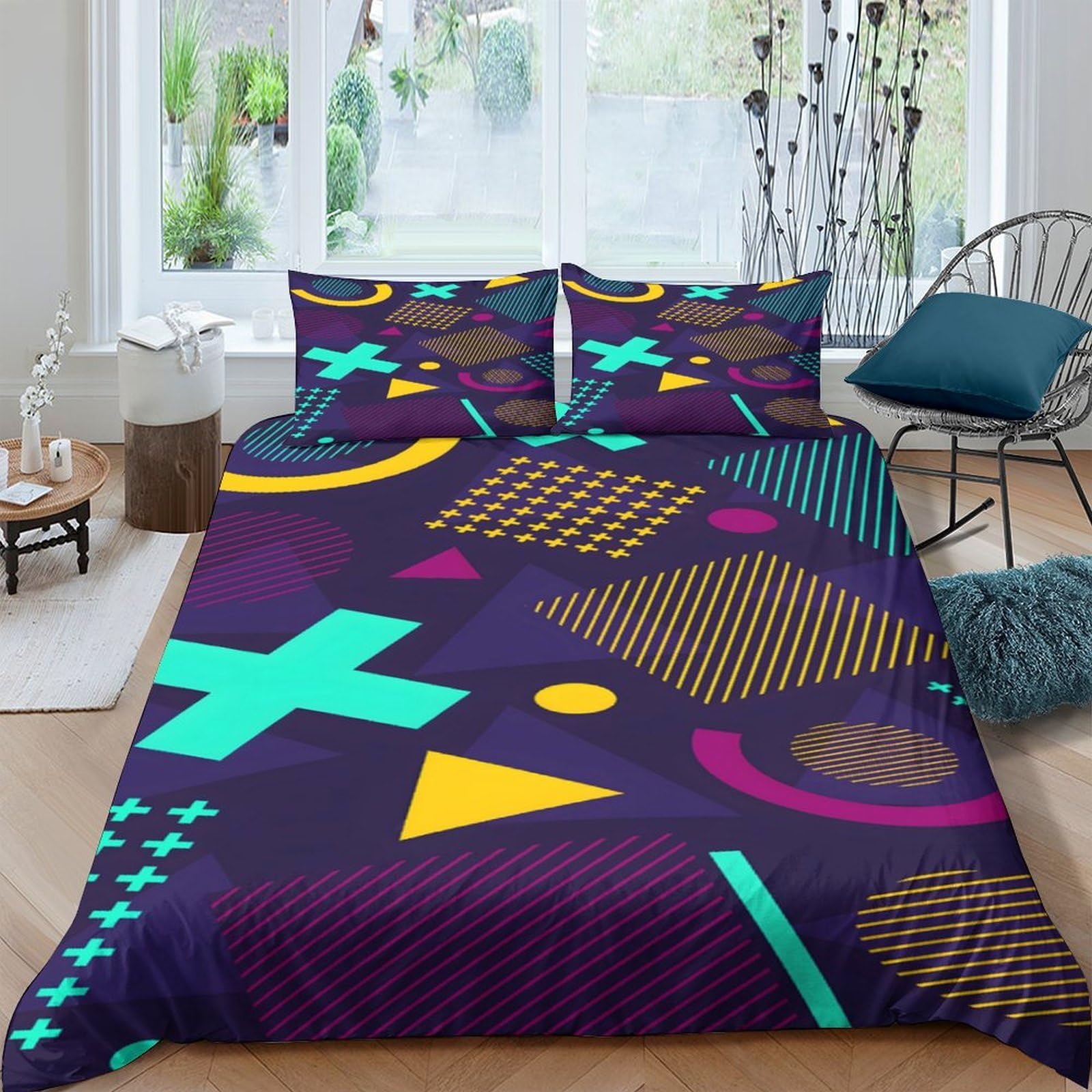 Ctjqhvkz Style-10 3D Printed Geometric Abstract Pattern Fitted Sheet Microfiber Soft Bedroom Decor Colorful Mattress Cover Single（135X200cm）