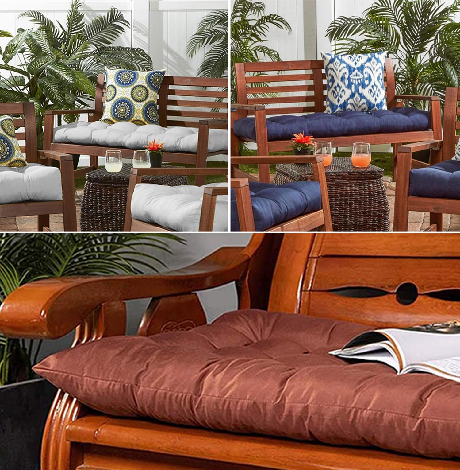 Bequemes Sitzkissen für Gartenbank, 2-/3-Sitzer, rutschfest, rechteckig, für Chaise/Wippe, 140 x 50 cm, Beige, Outdoor-Sitzkissen