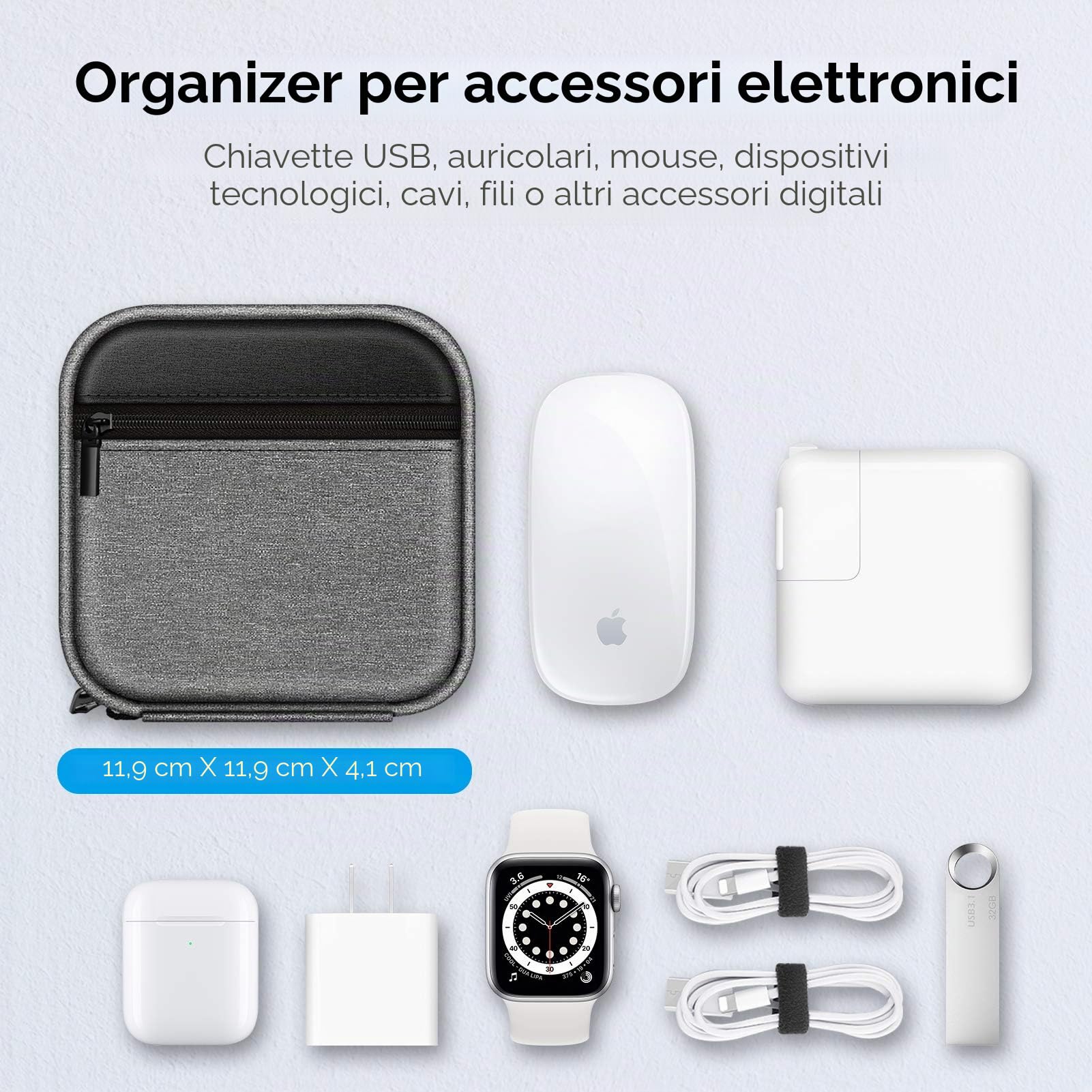 FINPAC Custodia per Caricatore di MacBook Air/Pro, Portatile ElettronicaPortaoggetti Borsa Cover per MacBook Charger/Magic Mouse/Cavo, Organizer da Viaggi, Lavoro,