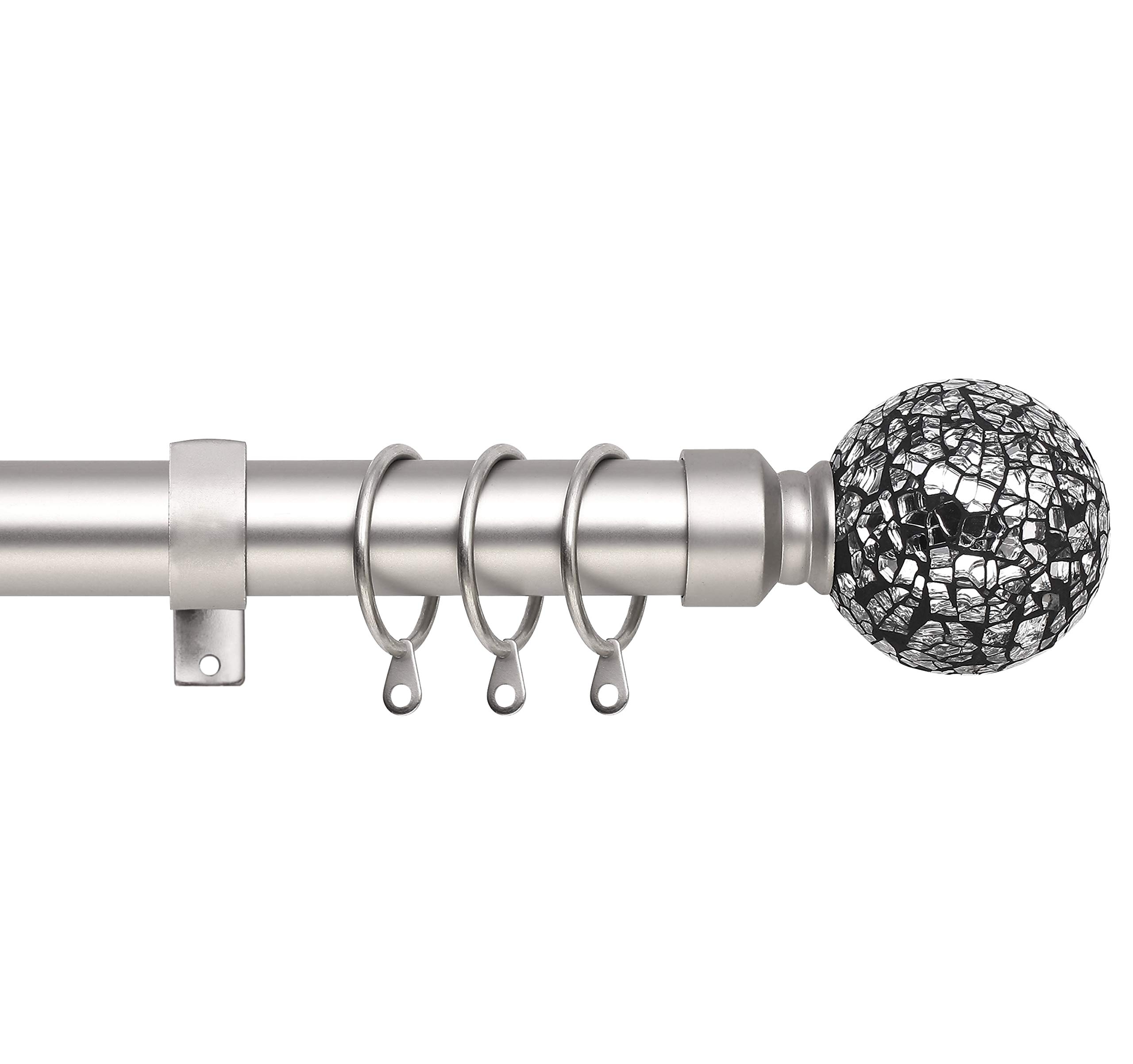 Viceroy Bedding ['Satin Nickel'] Mosaic Ball Extendable Curtain Pole. Includes Pair Of Superior 60Mm Size Finials, Rings, Brackets & Fittings Set. (Satin Nickel, 160Cm - 300Cm, 63 Inch To 118 Inch)