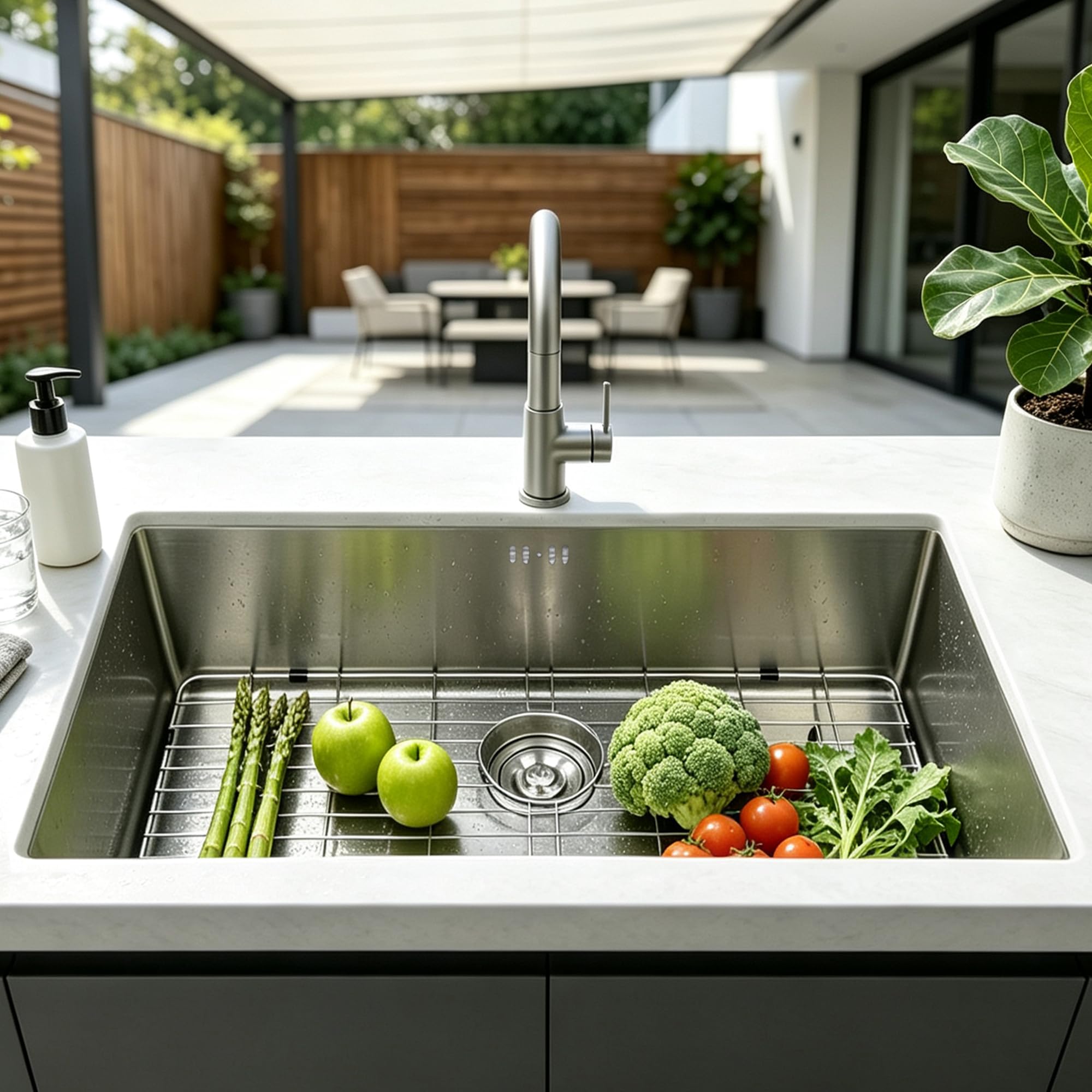 304 Stainless Steel Single Kitchen Sink - 85 x 48 cm - Complete Set with Roll Up Drainer, Siphon, Drain and Overflow - Suitable for Undermount or Top Mounting - 1 Bowl