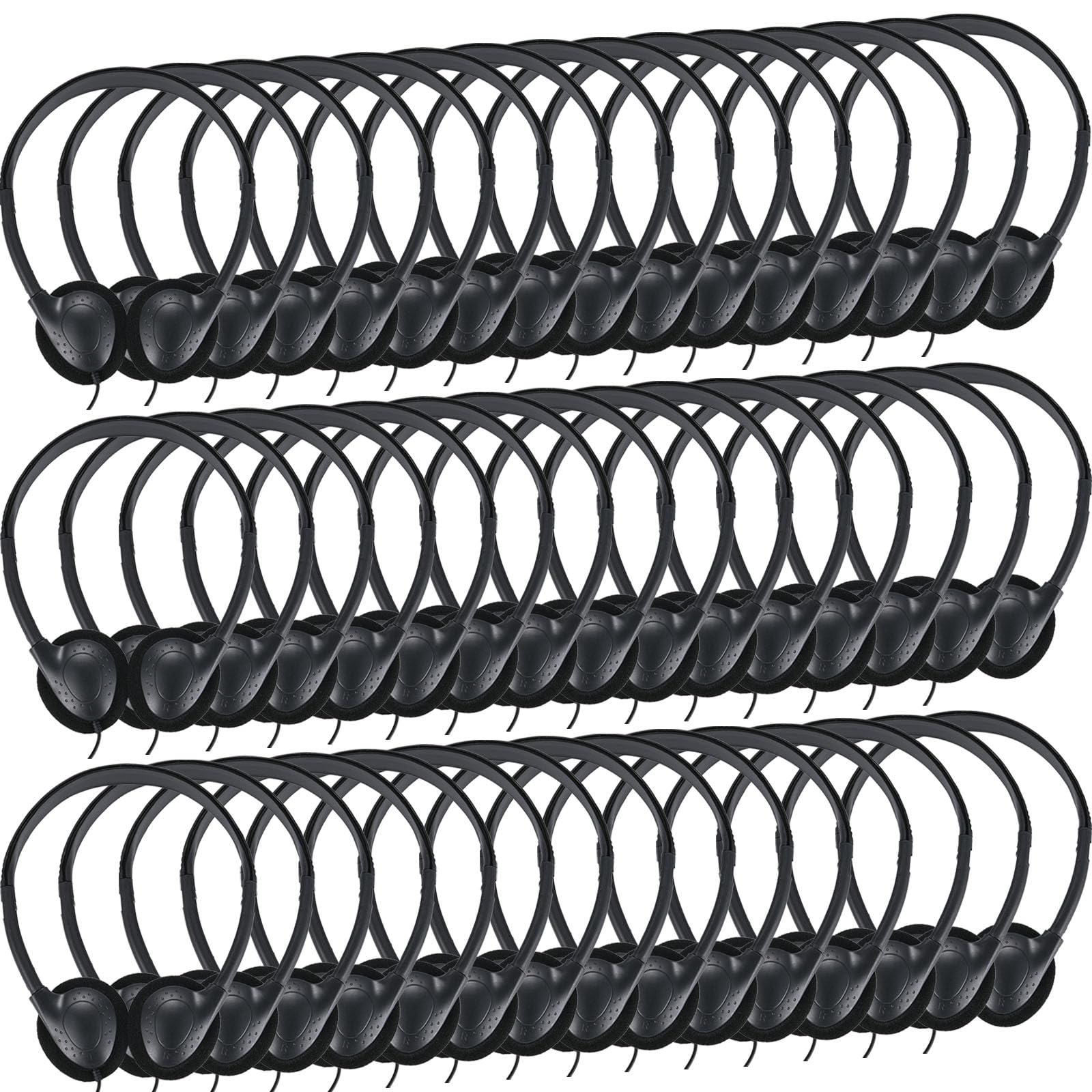 Ladont Bulk Classroom Headphones for Kids Student School-100 Pack, Wired On-Ear Headphones for Chromebook Laptop Computer, K-12, Class Set(Black)