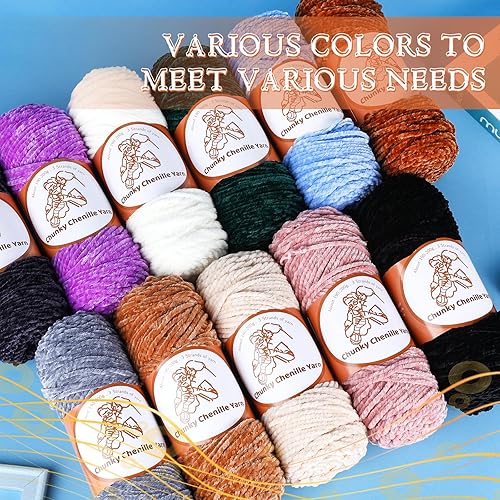 Miniatura 4 de Hilo de felpilla gruesa (7 onzas7.05 oz), 3 hebras de hilo de terciopelo de felpilla suave para tejer a ganchillo, hilo grueso para mantas, zapatos,