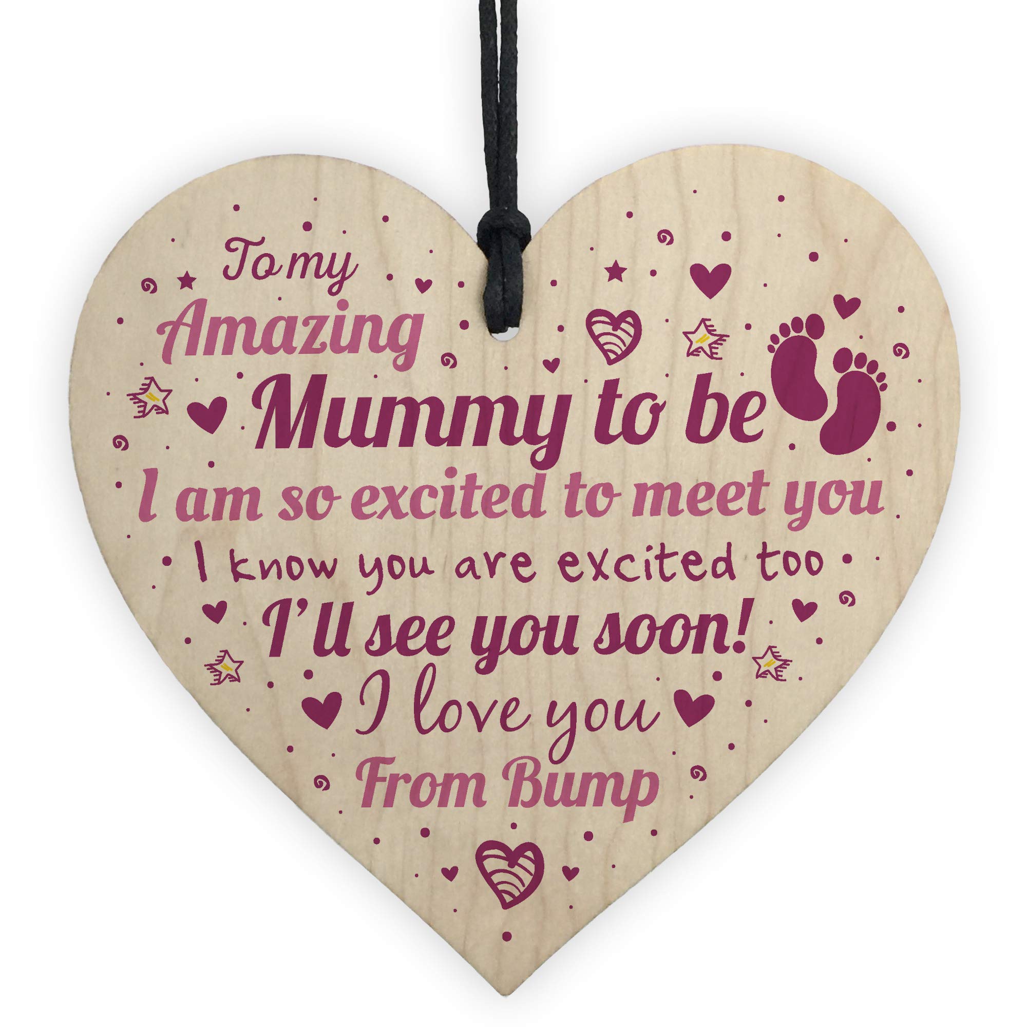Red Ocean Handmade Mum Mummy To Be Funny Novelty Wooden Hanging Heart Baby Shower For New MUM Mother